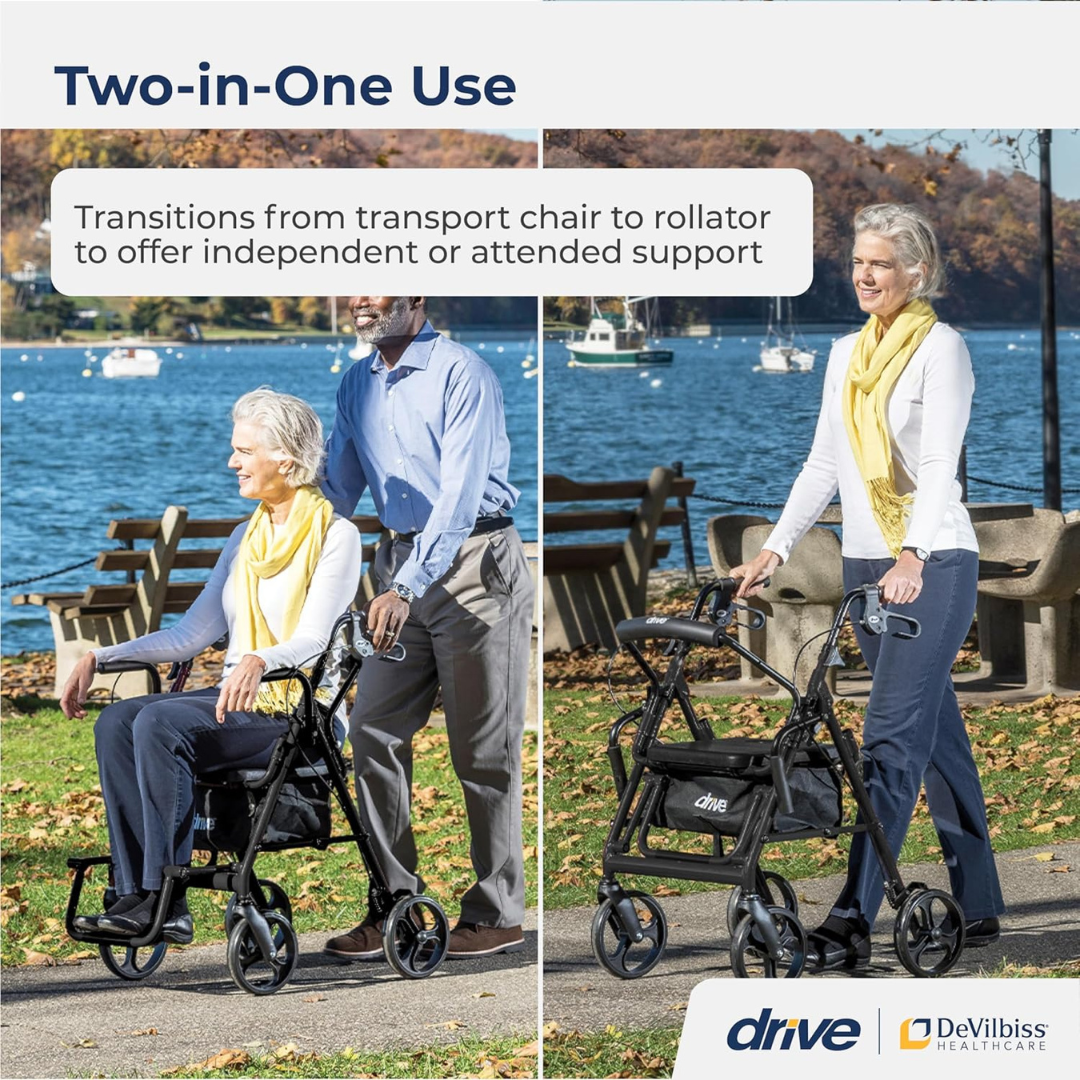 Drive 4 Wheel Rollator / Transport Chair drive Duet Black Adjustable Height / Transport / Folding Aluminum Frame