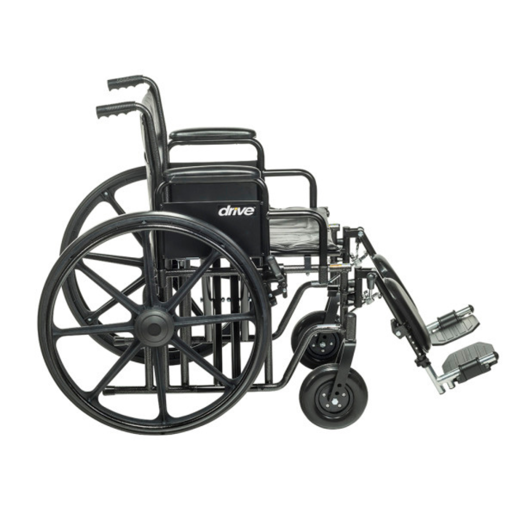 Drive Medical Bariatric Wheelchair with Padded armrests and Elevating Leg rest ,8" front Wheels ,450 lbs Weight Capacity ,22" (W) x 18" (W) ,10959C-ELR