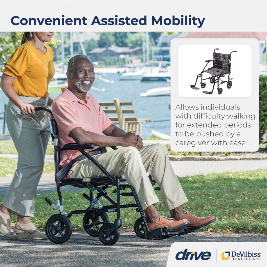 Drive Medical DFL19BLK Fly-lite Transport Chair Black  19