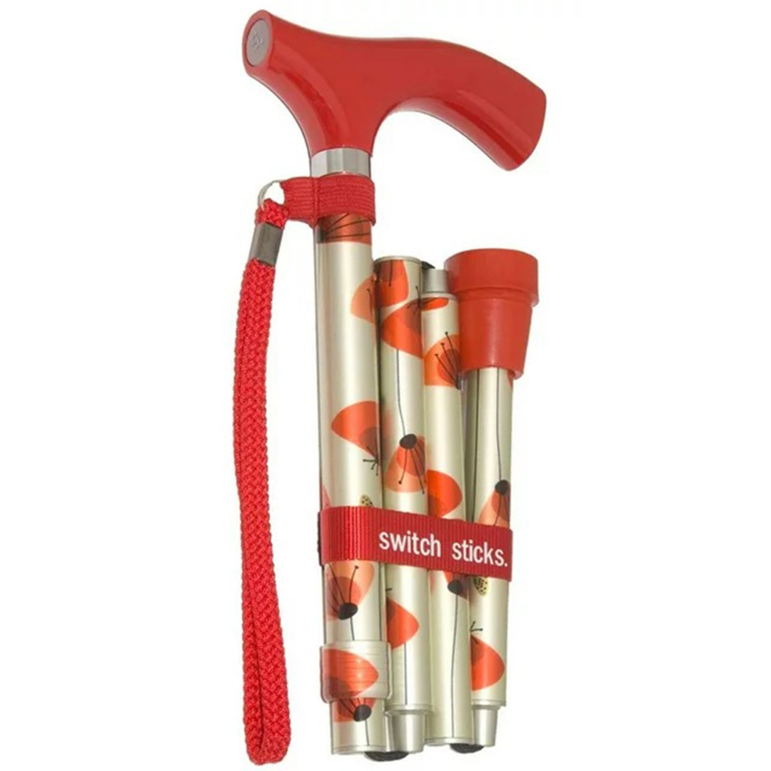 Bastón plegable Switch Sticks® de aluminio de 32 a 37 pulgadas de altura con estampado de amapolas 