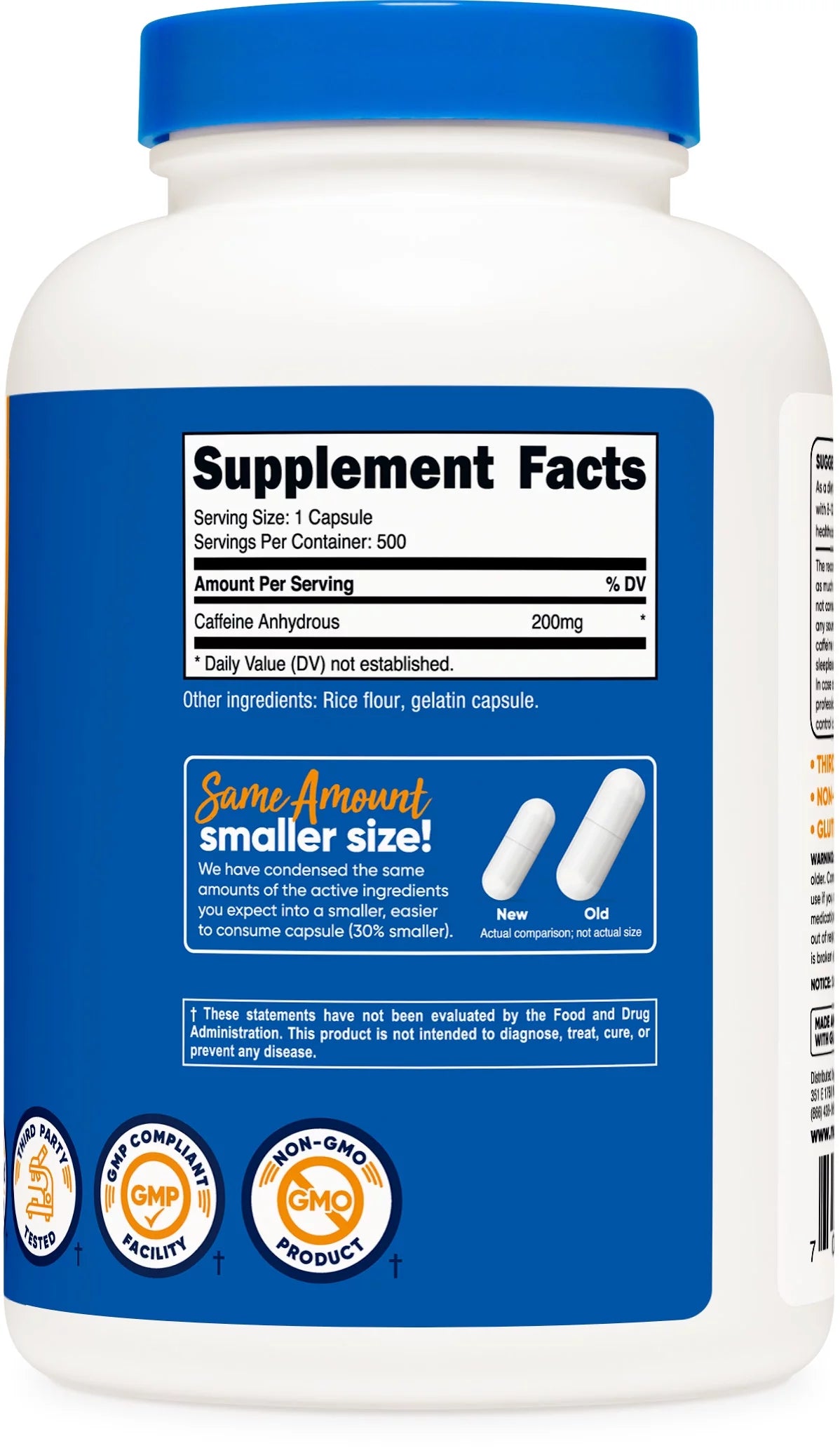 Caffeine 500 Capsules, 200Mg per Capsule   Gluten Free & Non Gmo Supplement