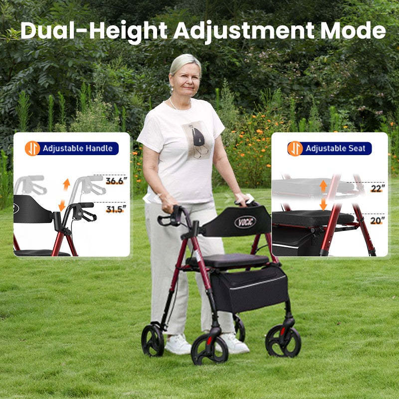 VOCIC Z21 Ultra-budget Rollator Walker- Foldable Mobility Aid with 8” Wheels and 300 lbs Capacity, Lightweight Rollator