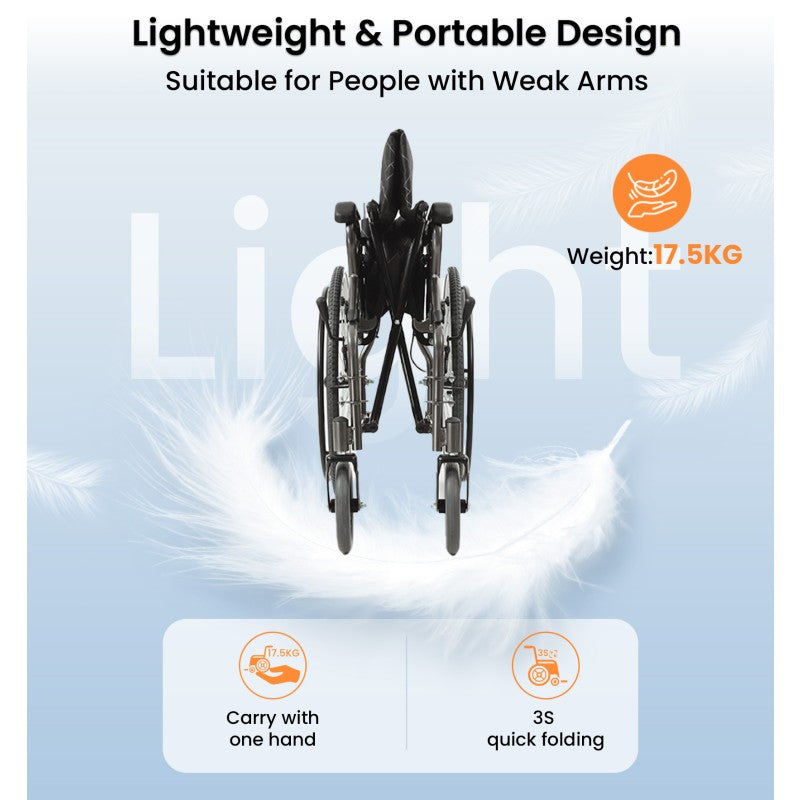 U31 Lightweight Manual Wheelchair for Seniors and Elders - Foldable, Durable Weight Capacity 300 lbs