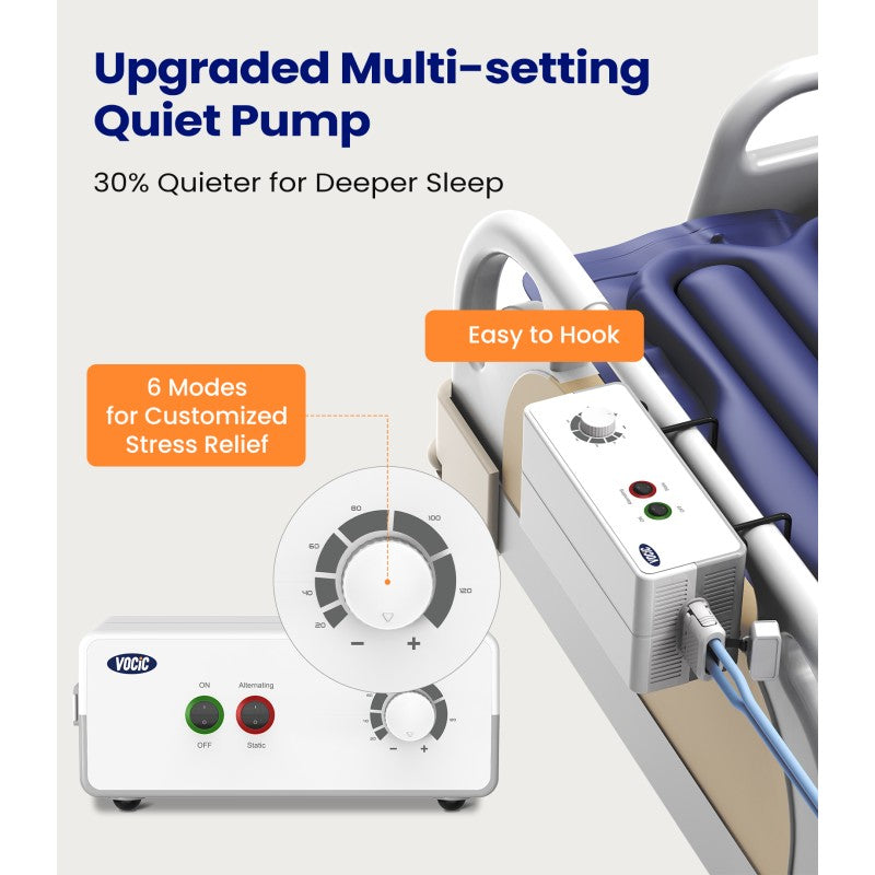 VOCIC S12VA Strip Alternating Air Pressure Mattress With Pump- Anti Bedsore Air Bed for Elderly & Hospital Use, 75 x 32.5 inches size, Weight Capacity 297 lbs, PVC material