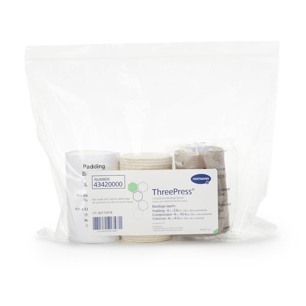 3 Layer Compression Bandage System ThreePress Multiple Sizes Self Adherent Closure Tan / White NonSterile 35 to 40 mmHg