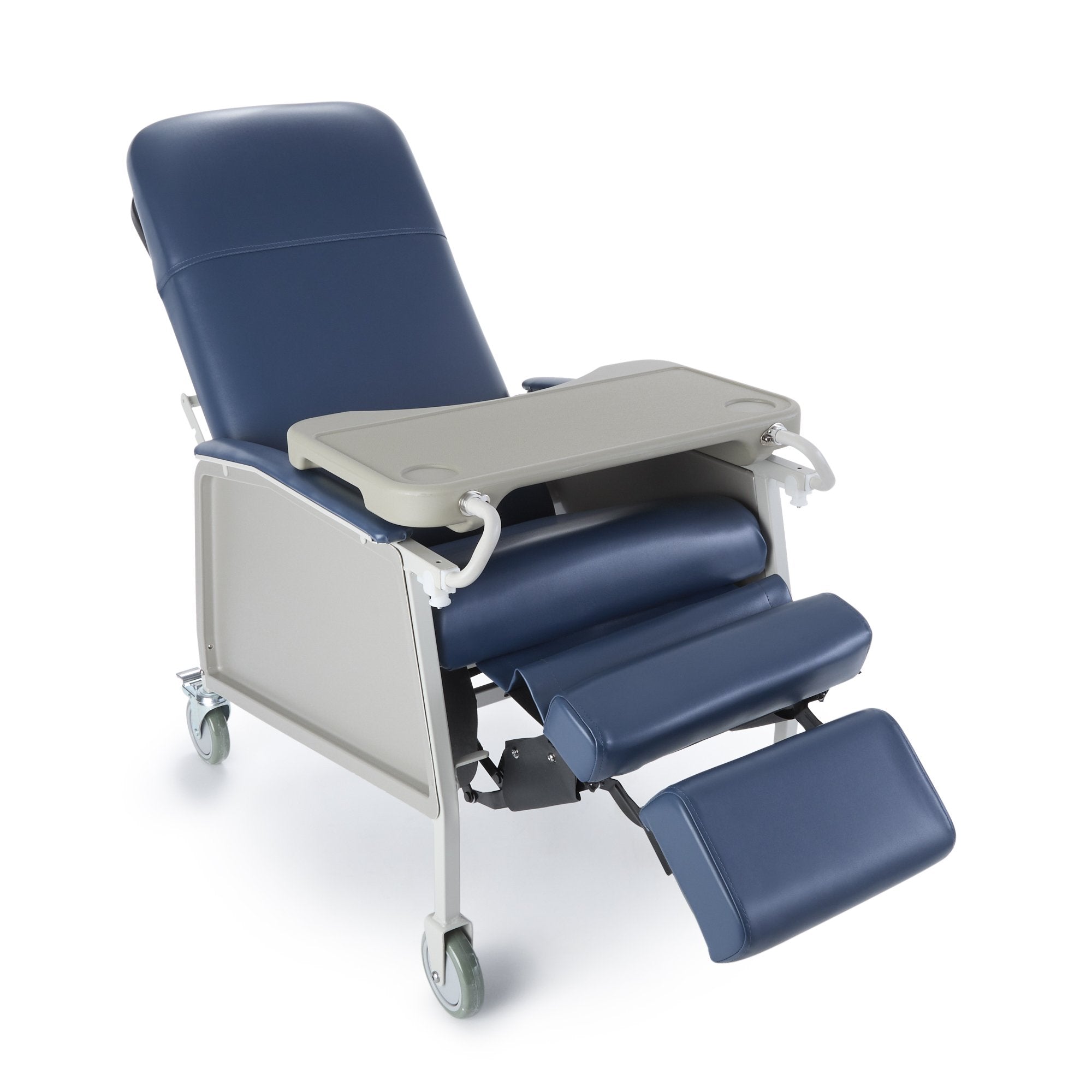 3 Position Recliner McKesson Blue Vinyl 2 Locking Casters