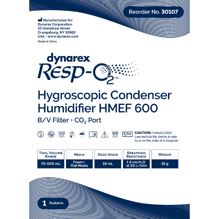 Dynarex 30107 Hygroscopic Condenser Humidifier (HMEF) 600 BV Filter CO2