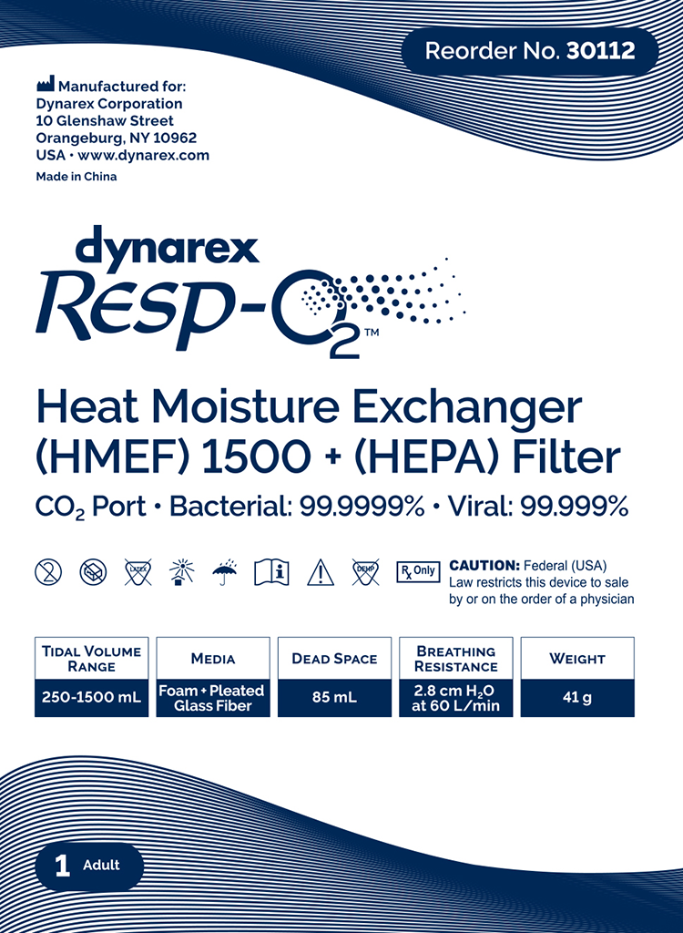 Dynarex 30112 Heat Moisture Exchanger (HMEF)1500 (HEPA) Filter CO2 Port