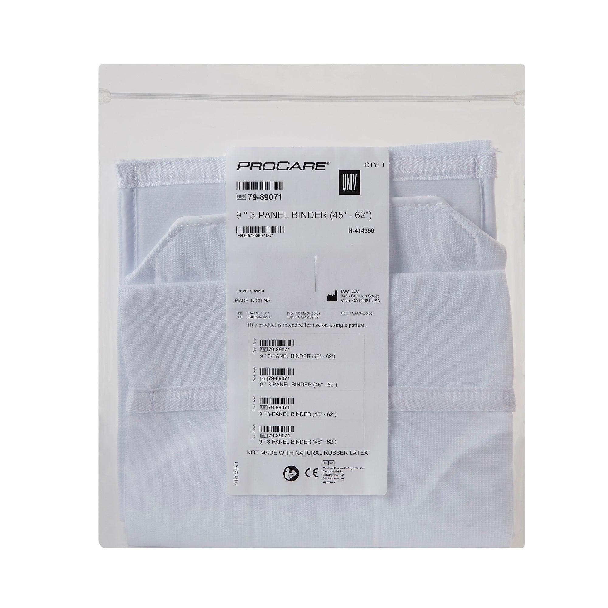 Abdominal Binder ProCare Premium One Size Fits Most Hook and Loop Closure 45 to 62 Inch Waist Circumference 9 Inch Height Adult, Packaging Type- Each
