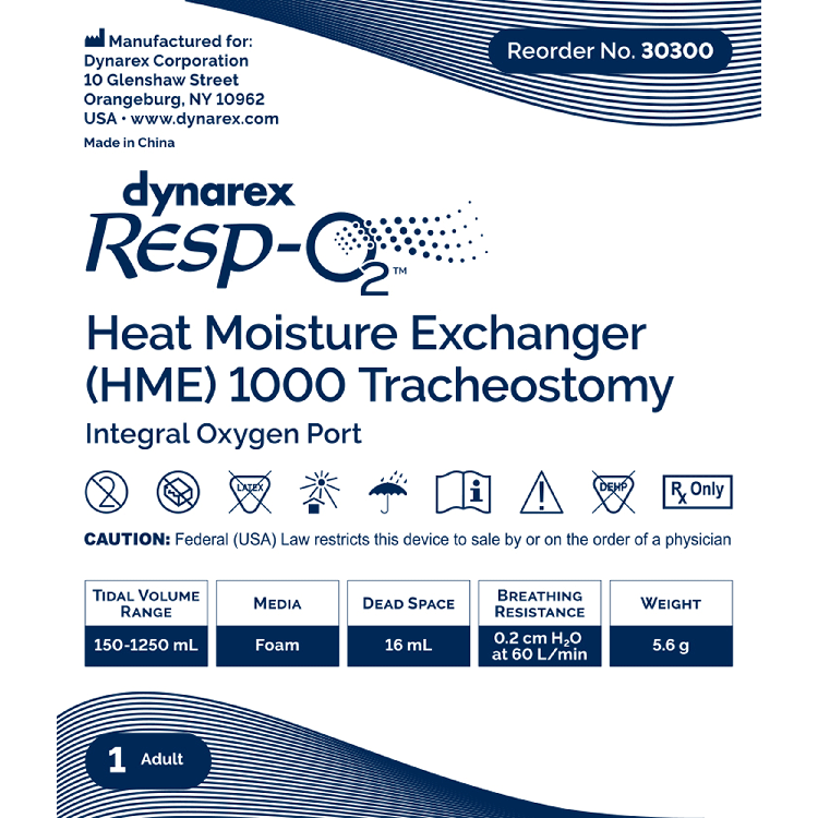 Dynarex 30300 Heat Moisture Exchanger (HME) 1250 Tracheostomy, Integral Ox
