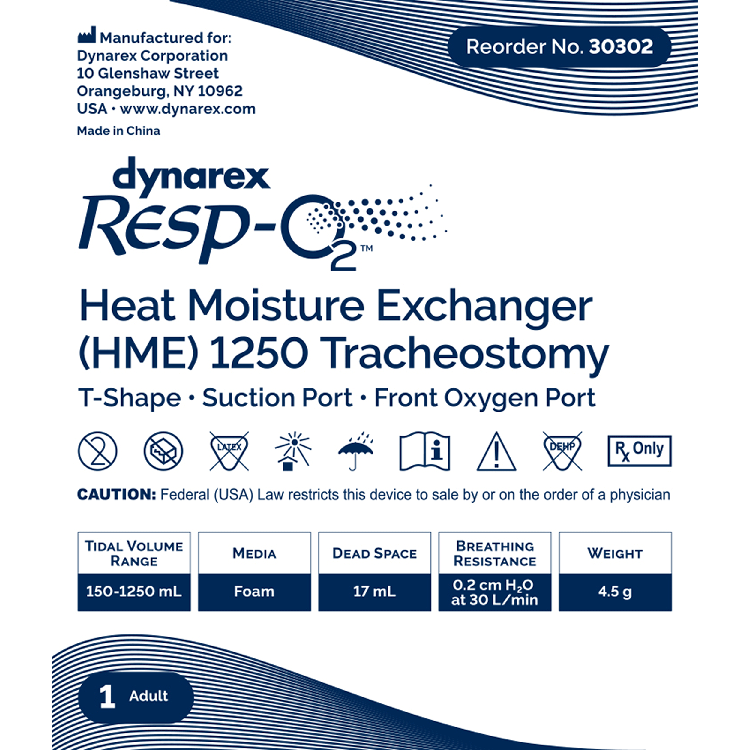 Dynarex 30302 Adult T-Shape Suction Port and Front Oxygen Port Heat Moisture Exchanger (HME) 1250 Tracheostomy, T-Shape, Su