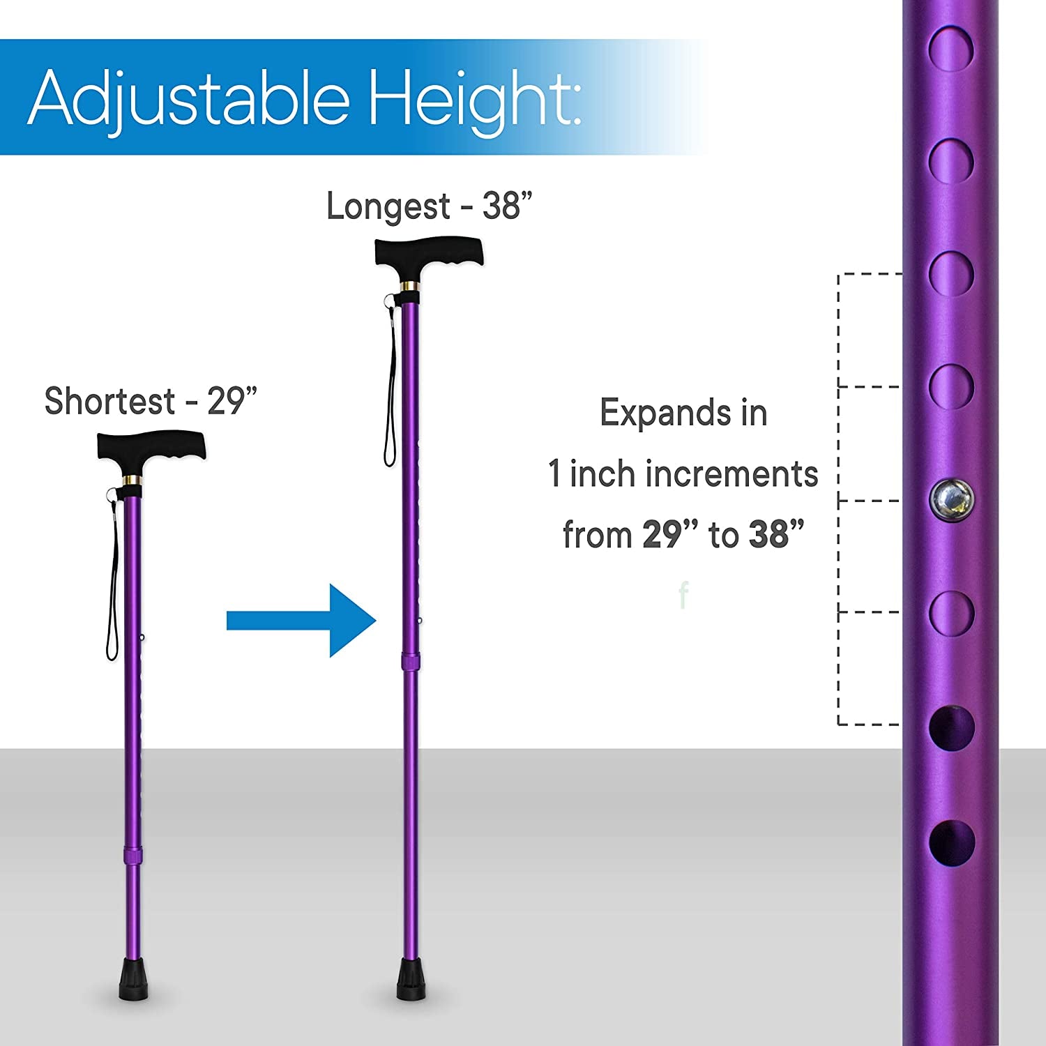 Walking Cane - Adjustable Walking Stick - Lightweight Aluminum Offset Cane with Ergonomic Handle and Wrist Strap - Ideal Daily Living Aid for Limited Mobility