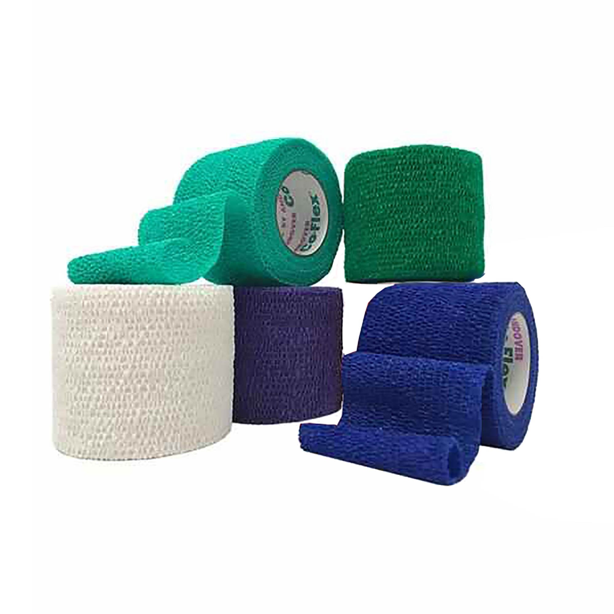 Cohesive Bandage CoFlex 2 Inch X 5 Yard Self-Adherent Closure Teal / Blue / White / Purple / Green NonSterile 14 lbs. Tensile Strength