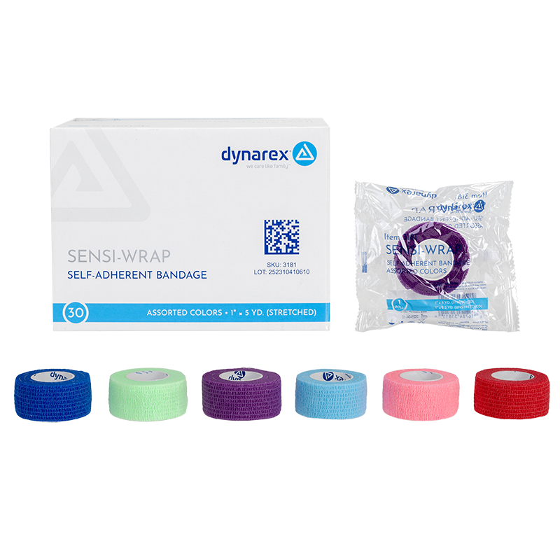 Cohesive Bandage Sensi-Wrap 1 Inch X 5 Yard Self-Adherent Closure Red / Green / Purple / Dark Blue / Pink / Light Blue NonSterile Standard Compression, Packaging Type- Case