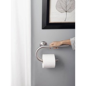 Moen Integrated 8Inch Grab Bar W/ Toilet Paper Holder - Brushed Nickel