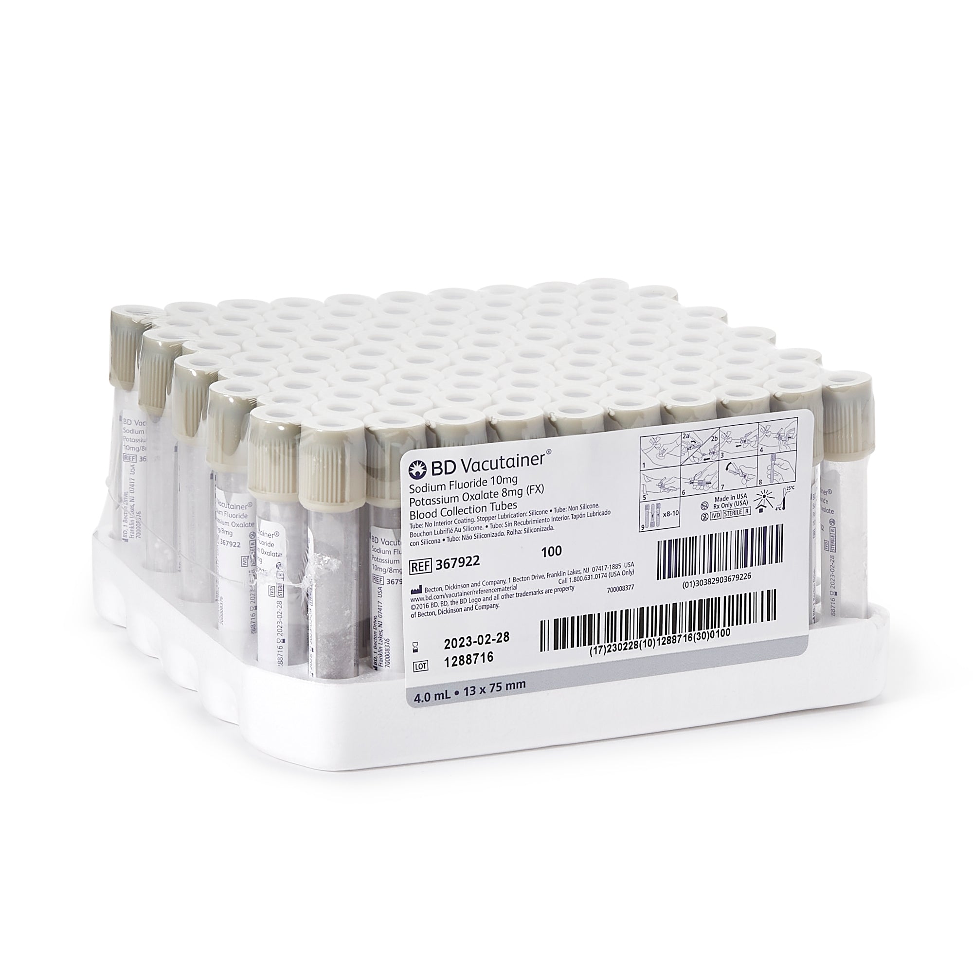 BD Vacutainer Venous Blood Collection Tube Sodium Fluoride / Potassium Oxalate Additive 4 mL BD Hemogard Closure Plastic Tube, Packaging Type- Case