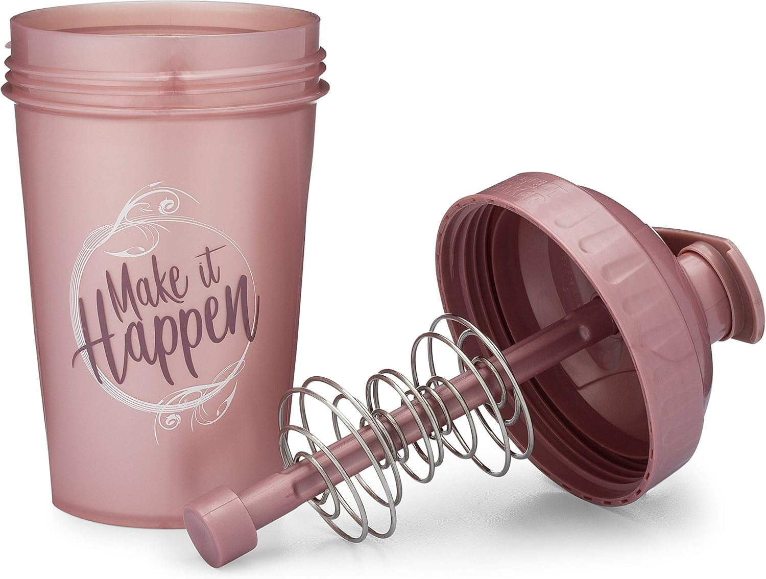 20-Ounce Shaker Bottle with Action-Rod Mixer | Shaker Cups with Motivational Quotes | Protein Shaker Bottle Is BPA Free and Dishwasher Safe | Make It Happen - Rose - 20Oz