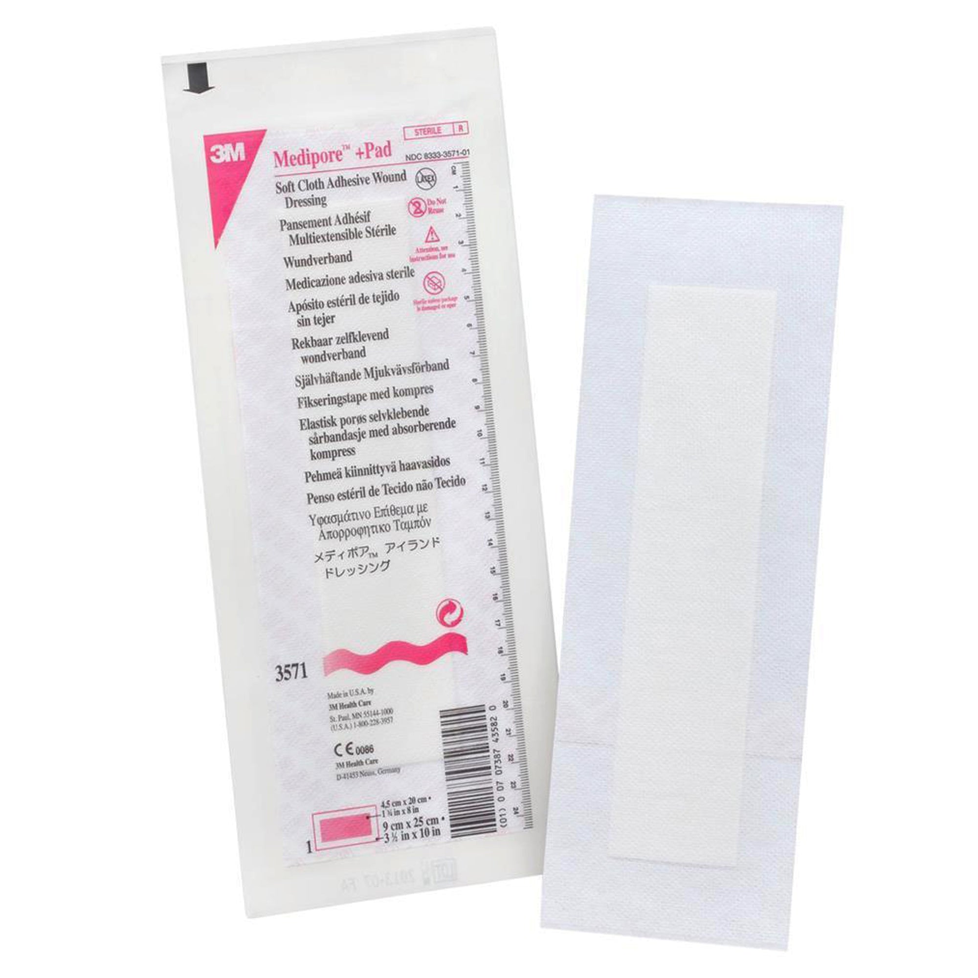 Composite Dressing 3M Medipore 3-1/2 X 10 Inch Rectangle Sterile Nonwoven Backing, Packaging Type- Case
