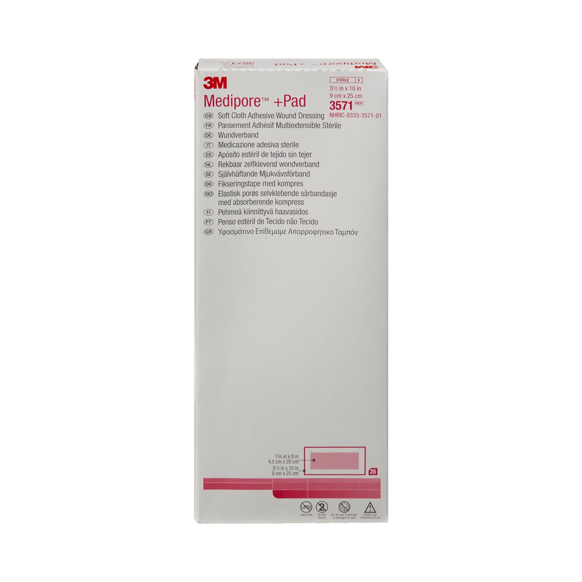 Composite Dressing 3M Medipore 3-1/2 X 10 Inch Rectangle Sterile Nonwoven Backing, Packaging Type- Case