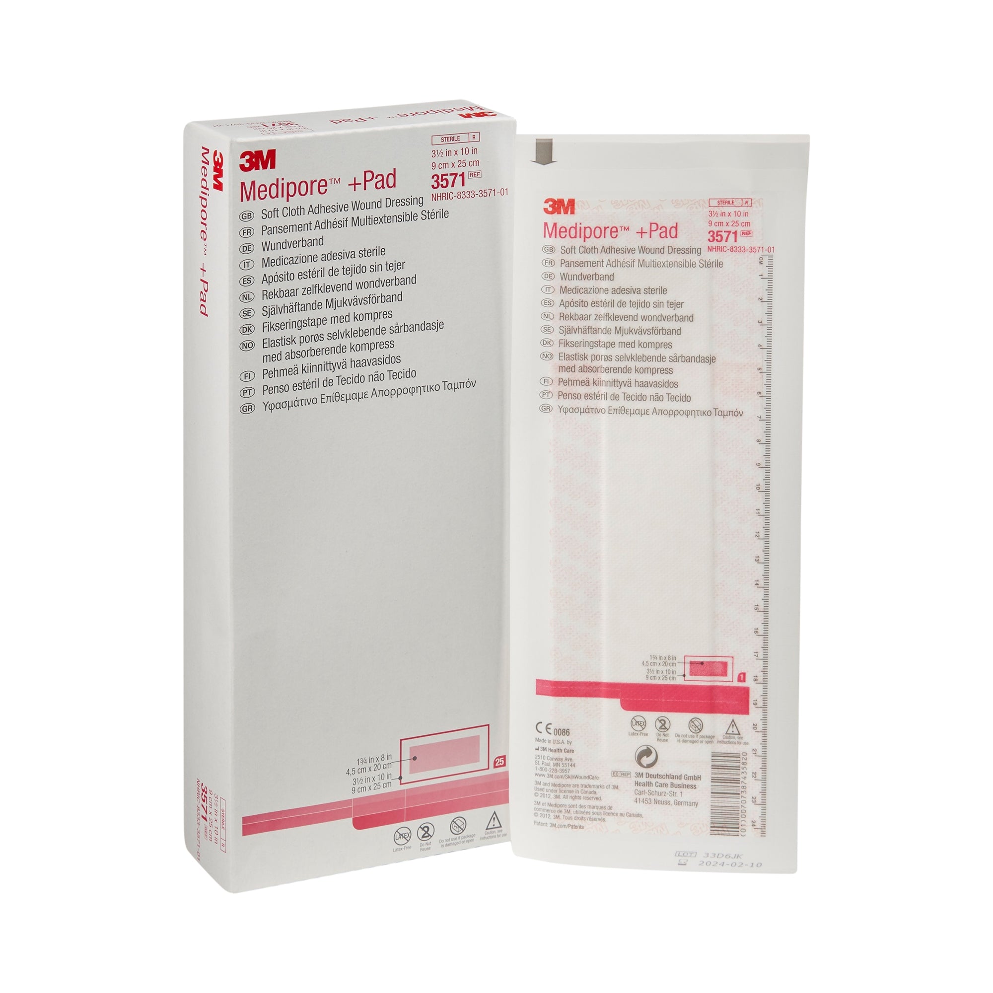 Composite Dressing 3M Medipore 3-1/2 X 10 Inch Rectangle Sterile Nonwoven Backing, Packaging Type- Case