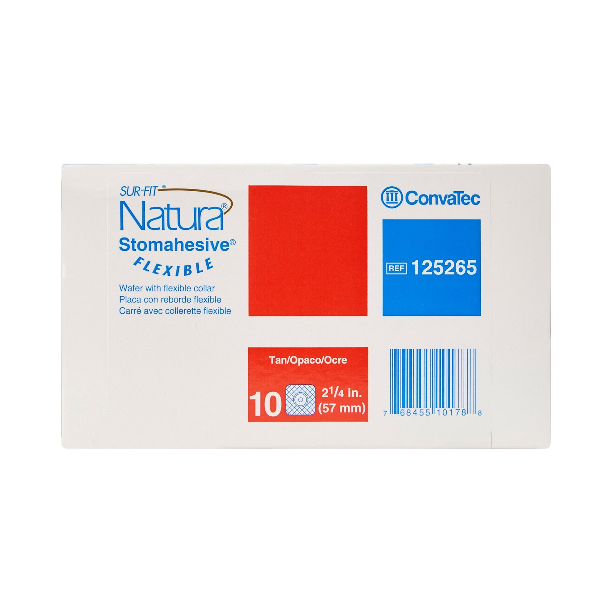 Ostomy Barrier Sur-Fit Natura Trim to Fit, Standard Wear Stomahesive Adhesive 57 mm Flange Sur-Fit Natura System Hydrocolloid 1-3/8 to 1-3/4 Inch Opening 5 X 5 Inch,Packaging Type- Box