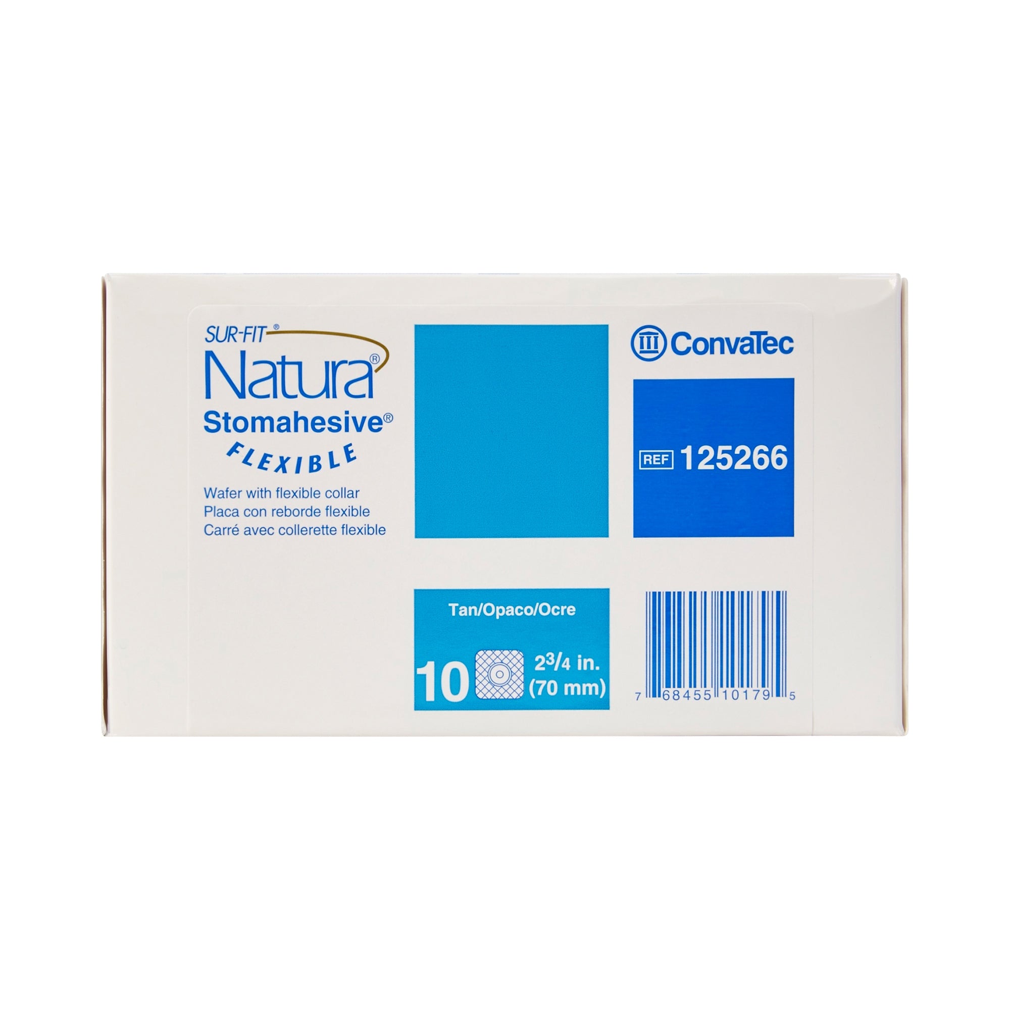 Ostomy Barrier Sur-Fit Natura Trim to Fit, Standard Wear Stomahesive Adhesive 70 mm Flange Sur-Fit Natura System Hydrocolloid 1-7/8 to 2-1/2 Inch Opening 5 X 5 Inch | 10/Box