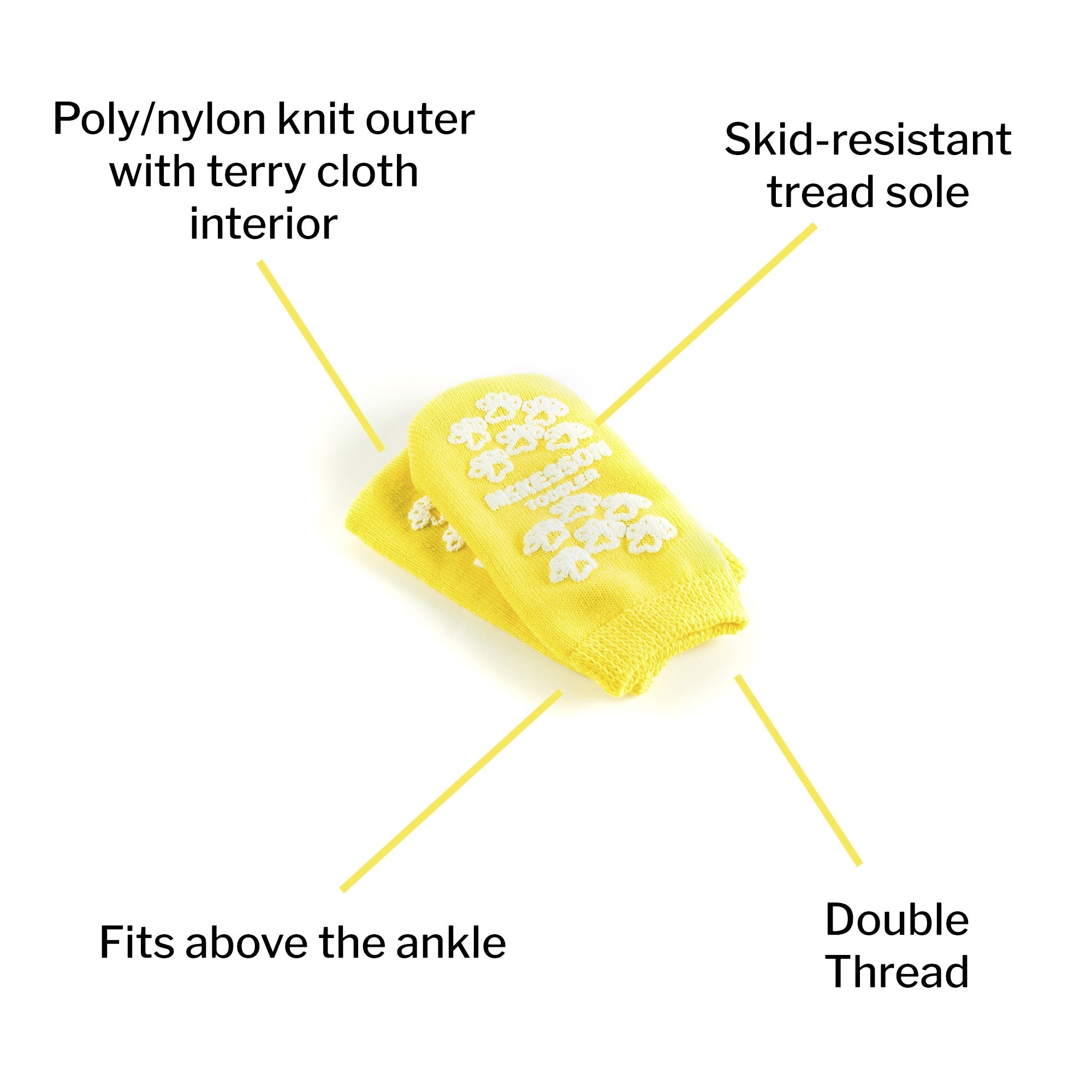 Slipper Socks McKesson Terries Unisex Toddler Single Tread Single Patient Use Yellow, Packaging Type- Case