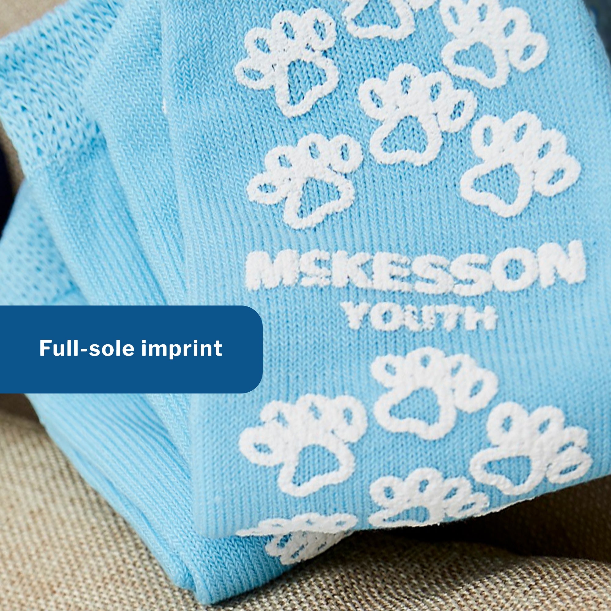 Slipper Socks McKesson Terries Unisex Child Single Tread Single Patient Use Light Blue, Packaging Type- Case