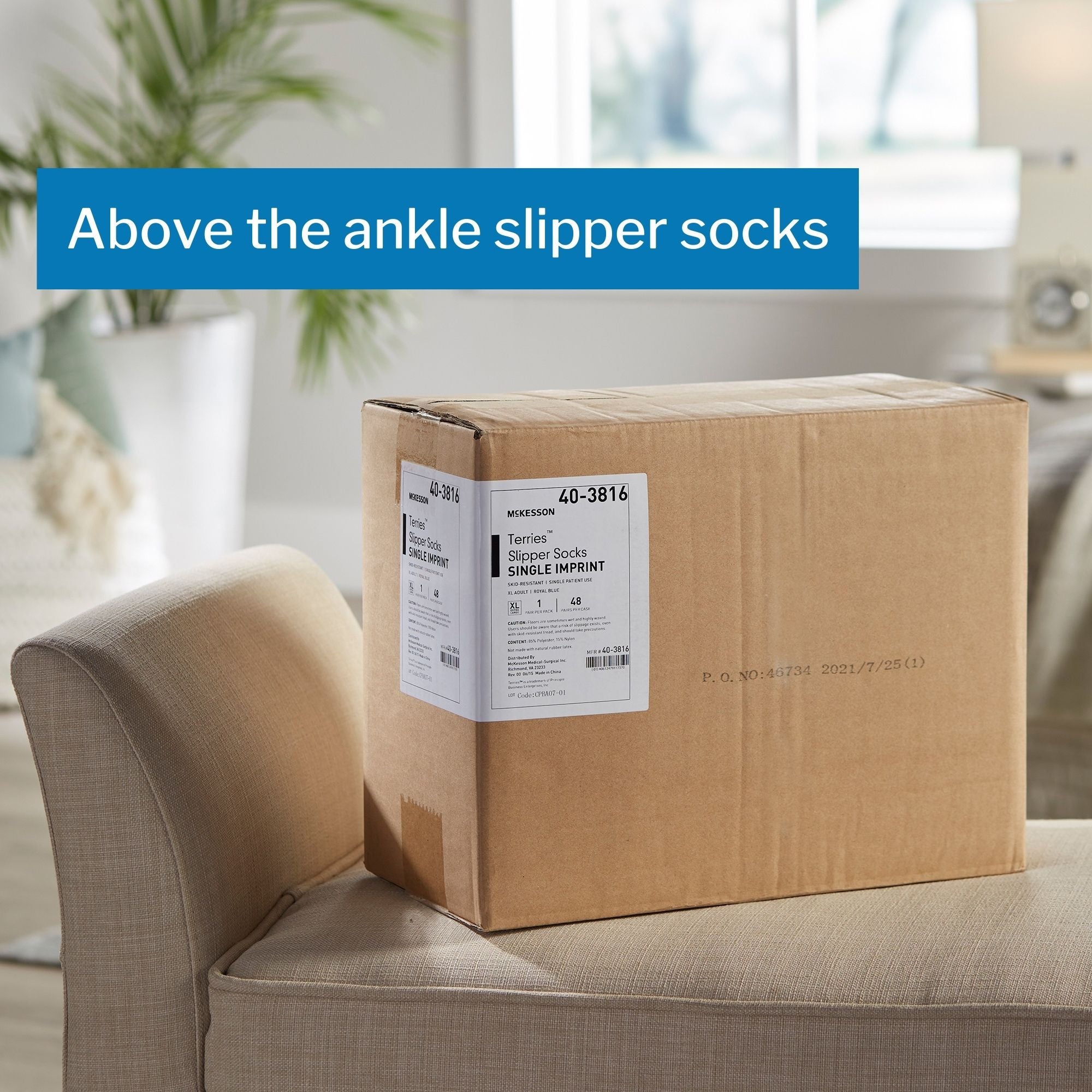 Slipper Socks McKesson Terries Unisex Adult X-Large Single Tread Single Patient Use Royal Blue, Packaging Type- Case