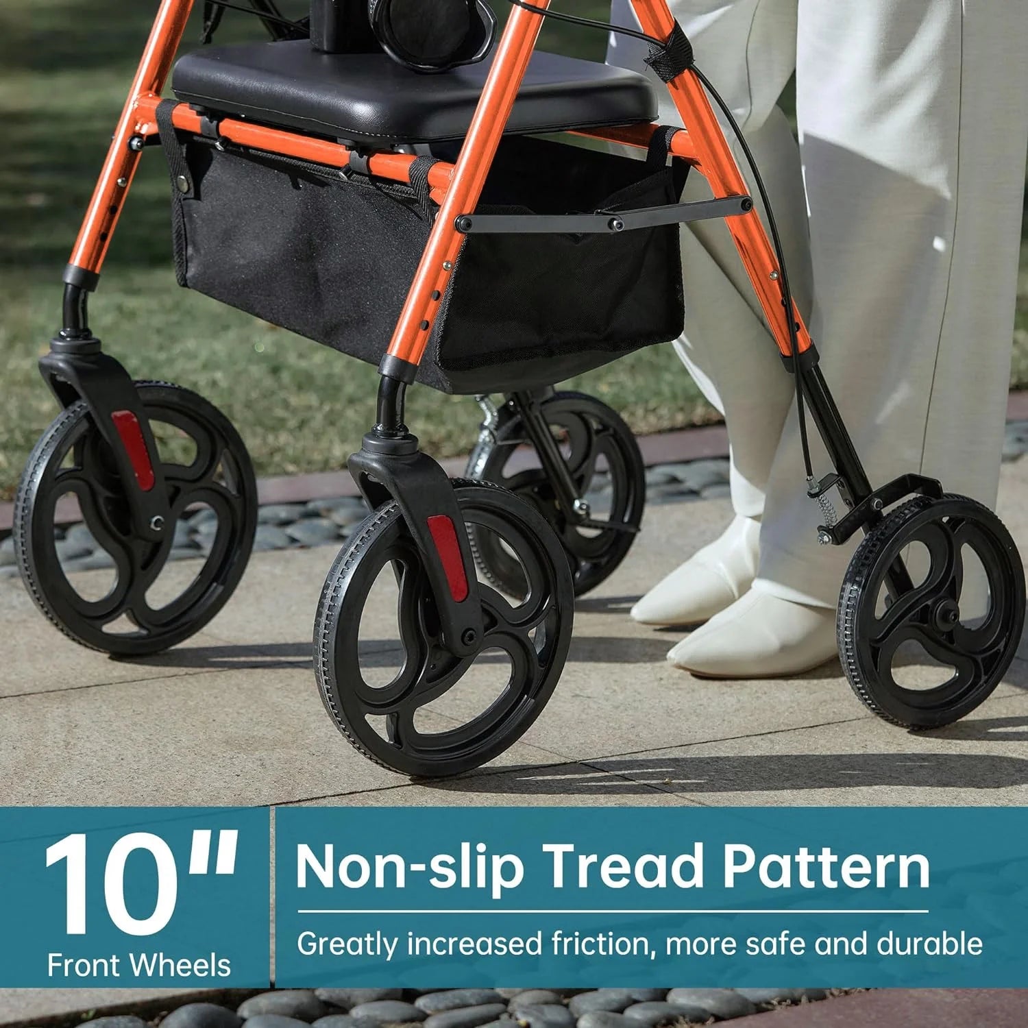 Mobility Rollator Walker with 10" Wheels, Adjustable Seat and Arms, Orange