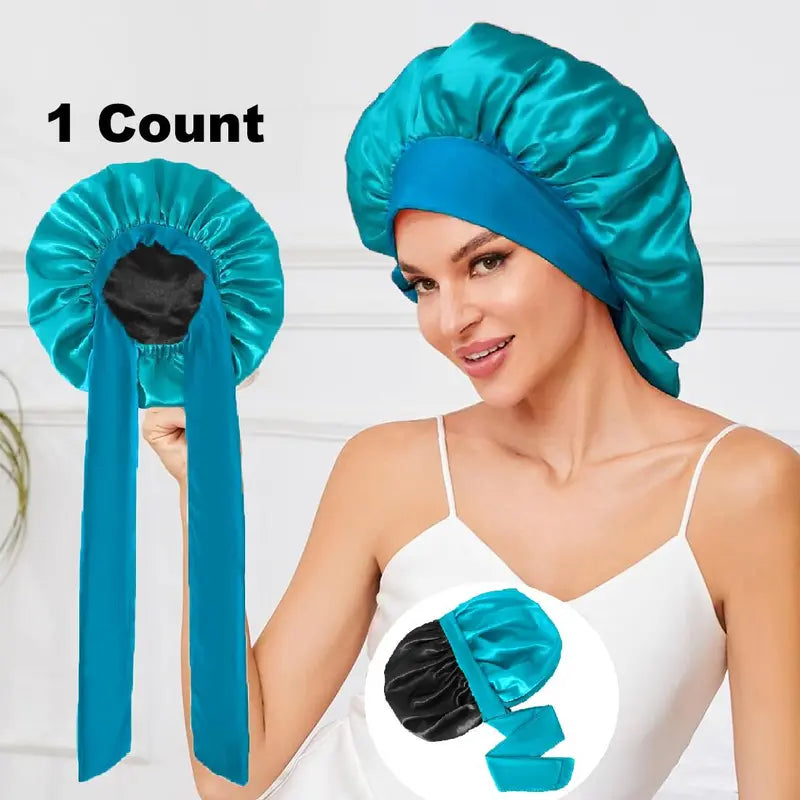 Summer Satin Bonnet, 3 Counts/Set Solid Color Silk Bonnet, Satin Silk Hair Care Caps for Women with Tie Band, Beauty & Personal Hair Care Heatless Styling Tools for Women, Hair Products, Hair Accessories