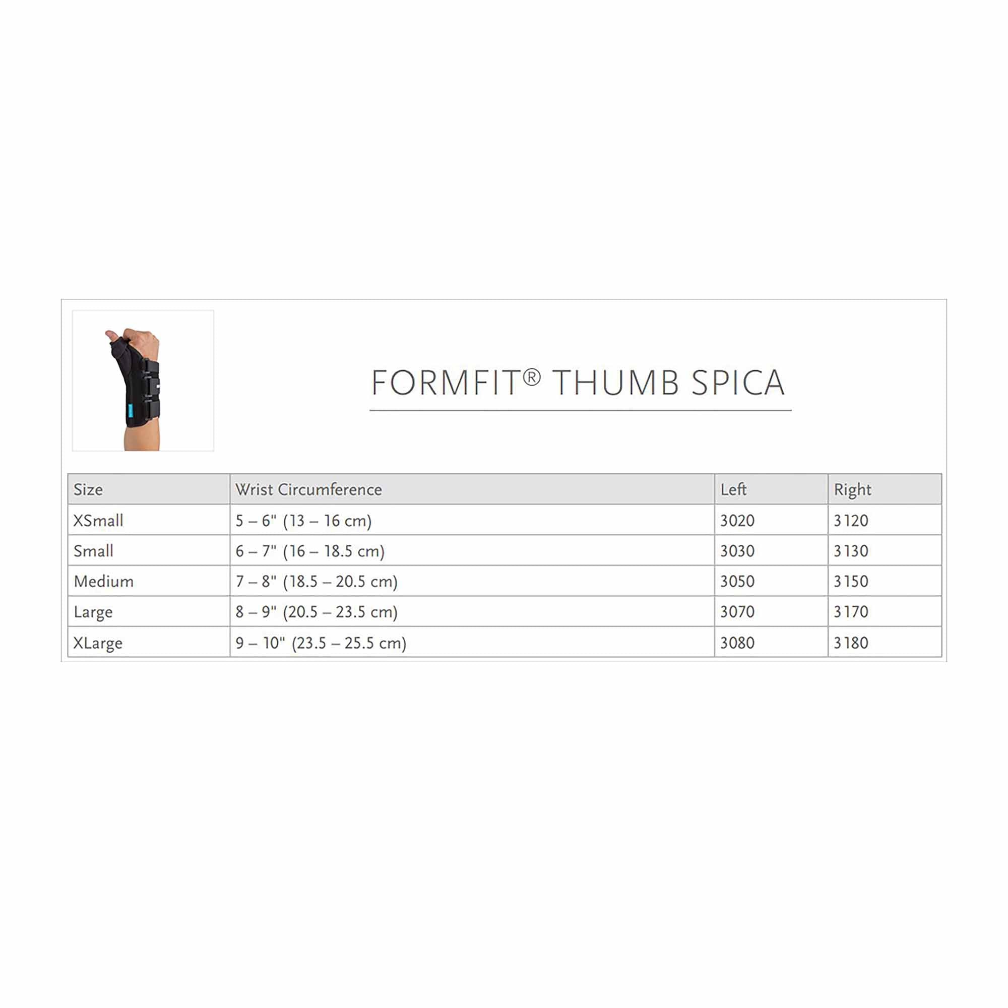 Wrist Brace with Thumb Spica Ossur Formfit Aluminum / Cotton / Polyester Left Hand Black Small,Packaging Type- Each