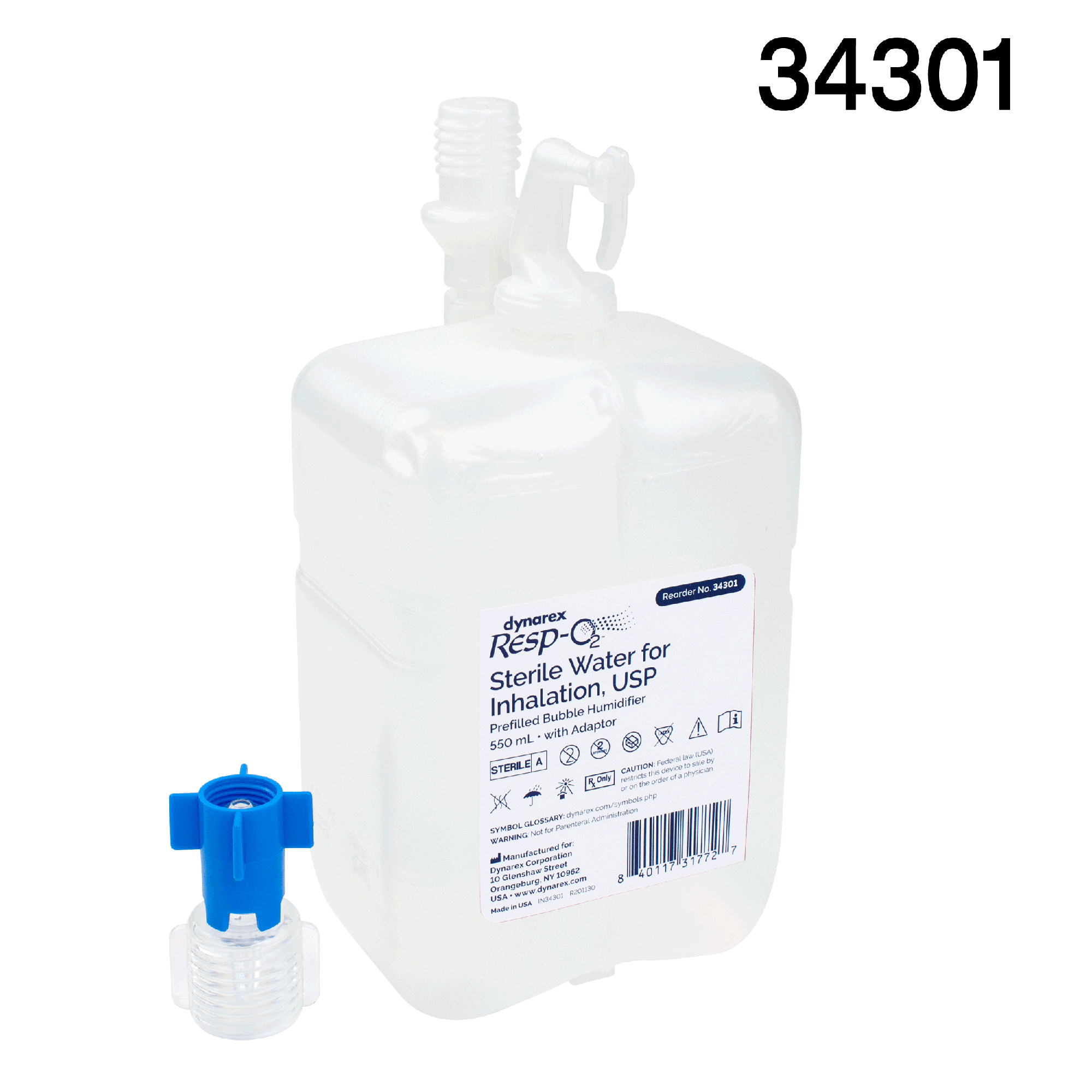 dynarex 550 ml sterile water for inhalation usp prefilled bubble humidifier 12 cs