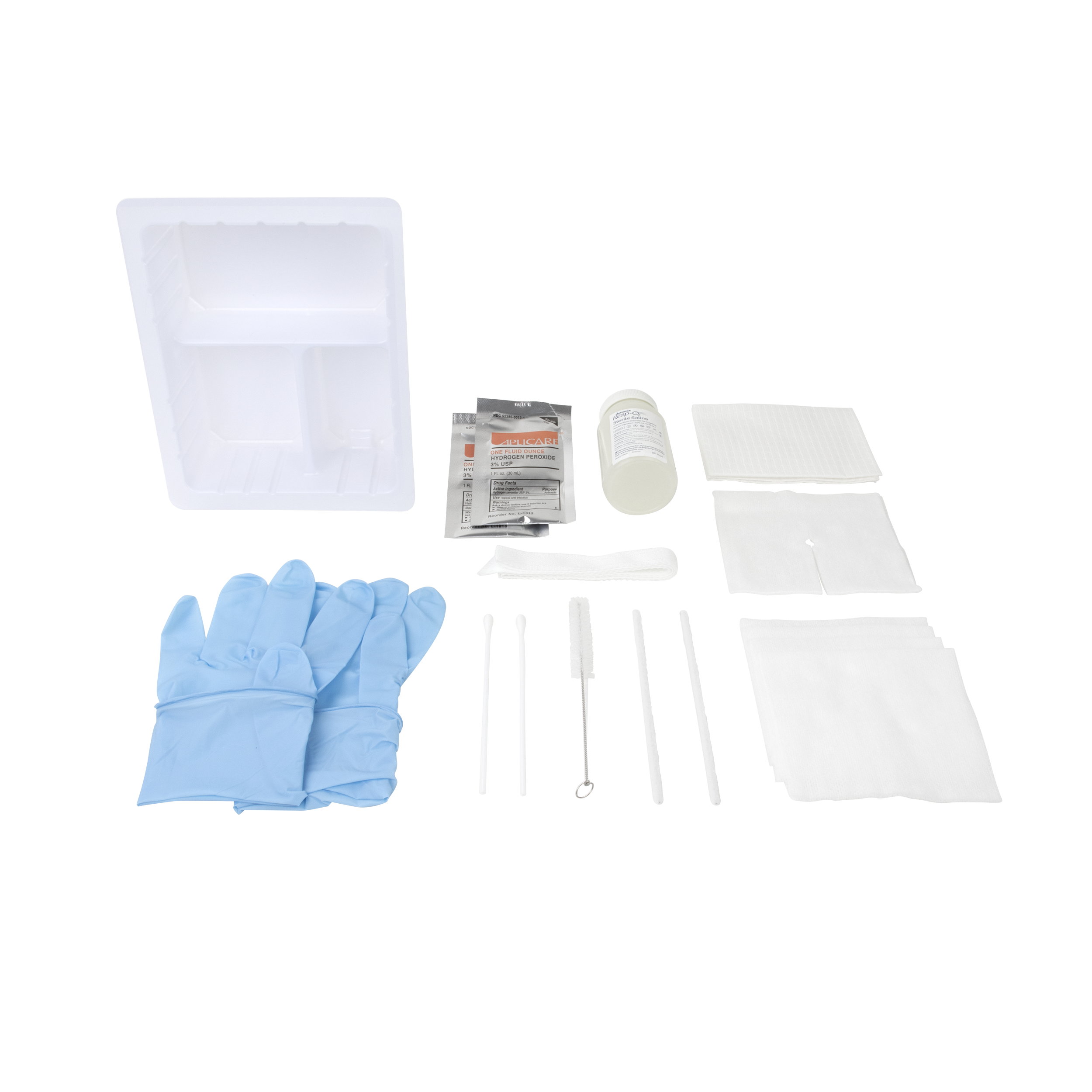 Three Compartment Tray with Nitrile Gloves and Saline & Peroxide