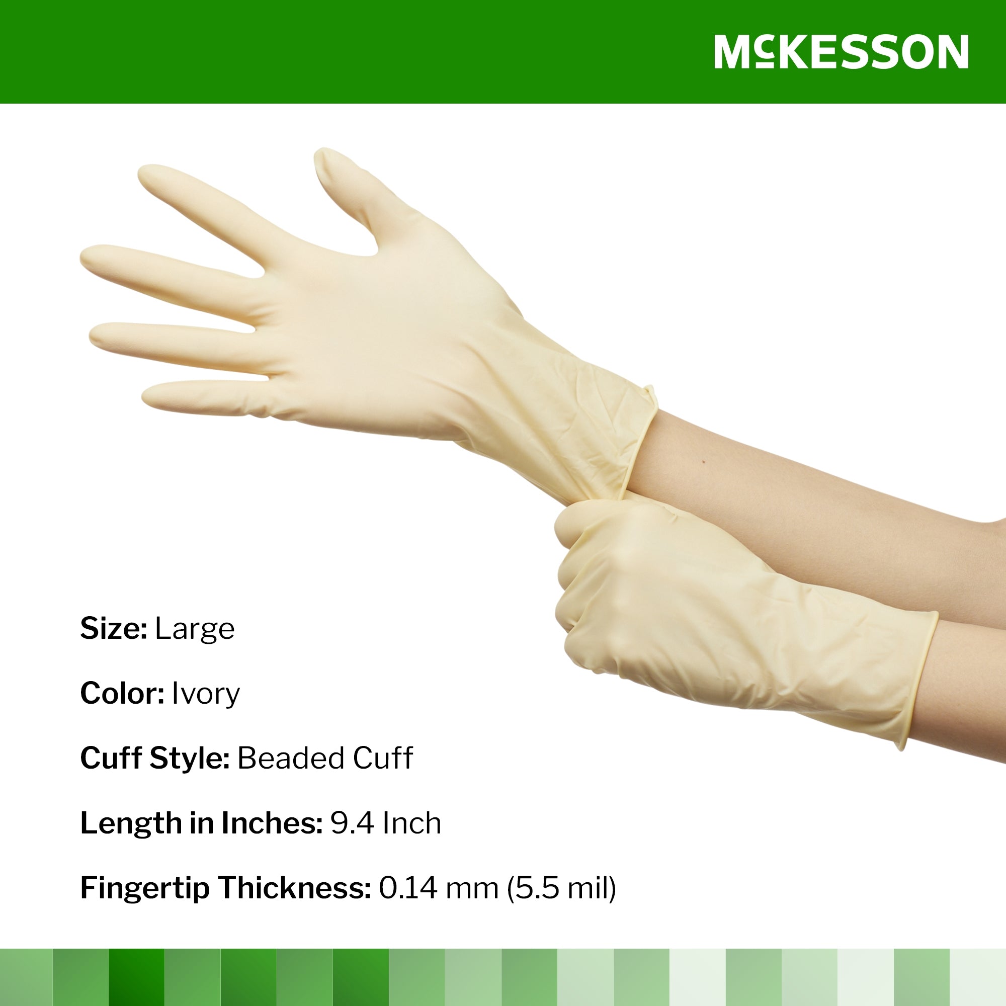 exam glove mckesson confiderm large nonsterile latex standard cuff length smooth ivory not rated packaging type box