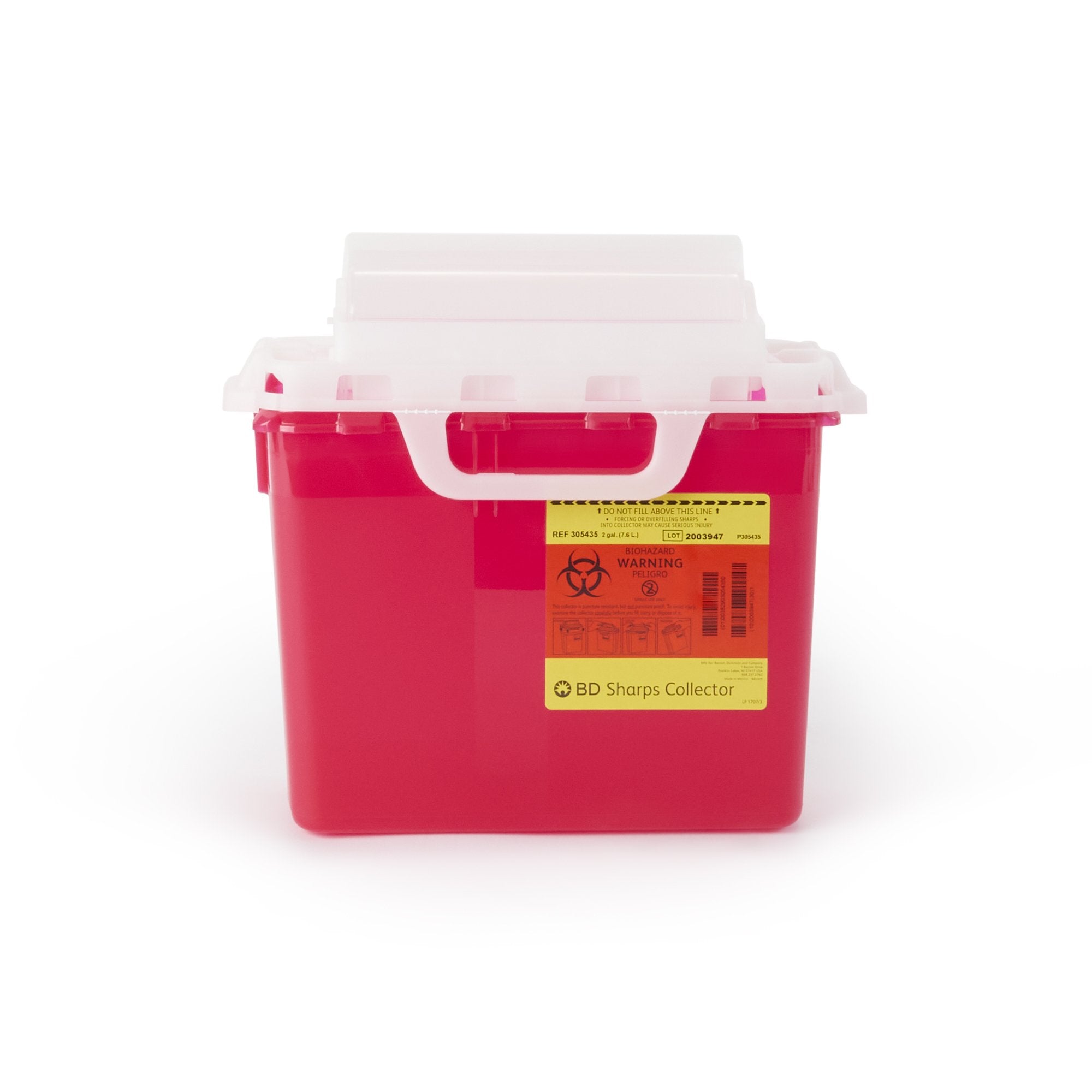 Sharps Container BD Red Base 12-1/2 H X 10-7/10 W X 6 D Inch Horizontal Entry 2 Gallon