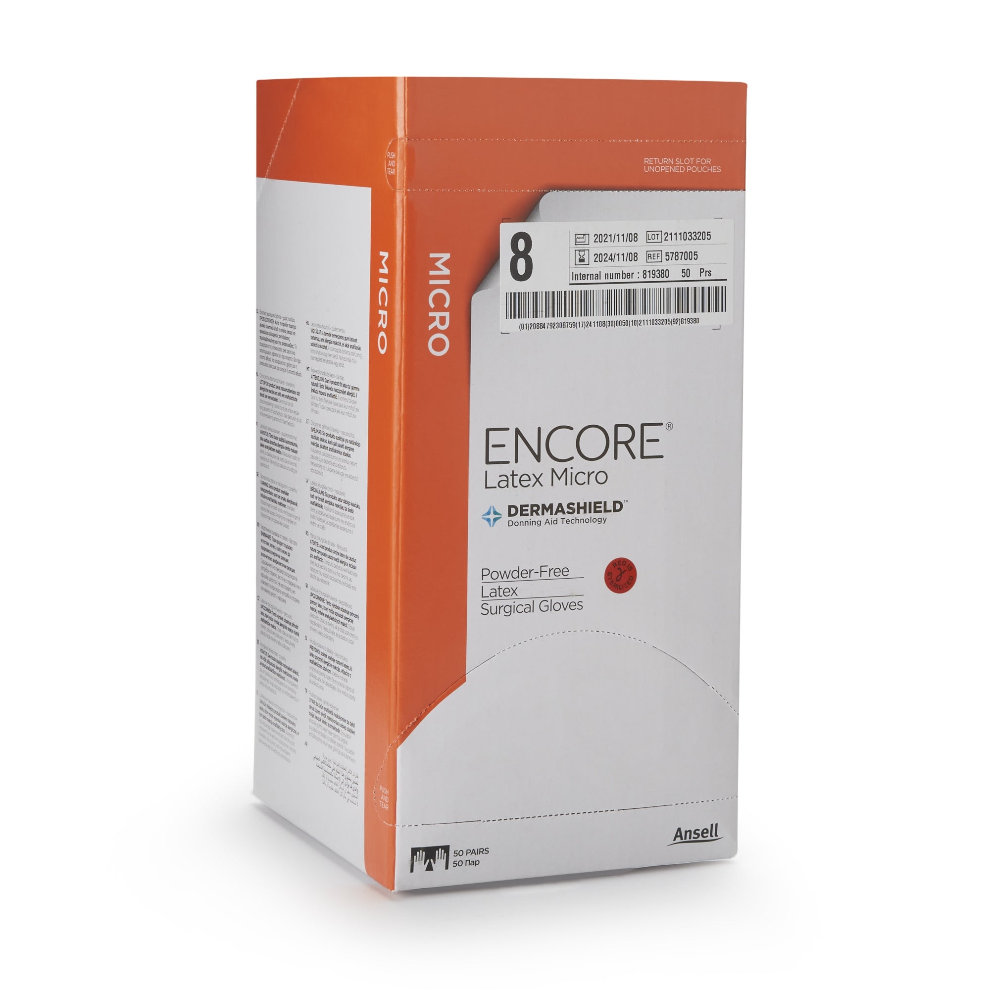 Surgical Glove ENCORE Latex Micro Size 8 Sterile Latex Standard Cuff Length Micro-Textured Brown Chemo Tested | 4Box/Case
