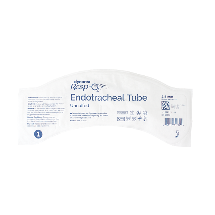 Tubo endotraqueal sin balón Dynarex: gestión fiable de la vía aérea para mayor seguridad y comodidad del paciente. Ideal para profesionales médicos y servicios de urgencias.