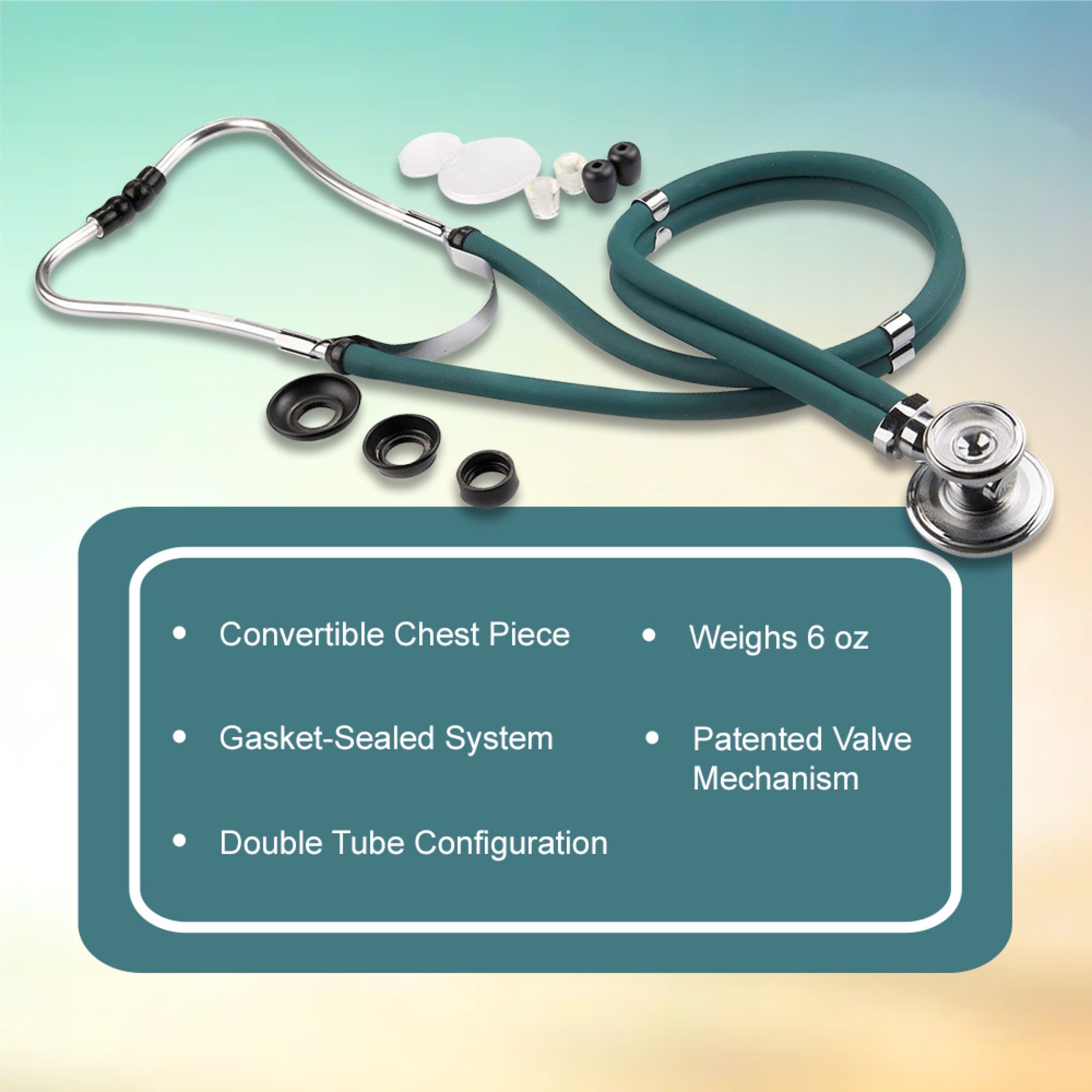 Sprague Stethoscope McKesson LUMEON Teal Blue 2-Tube 22 Inch Tube Double Sided Chestpiece, Packaging Type- Each