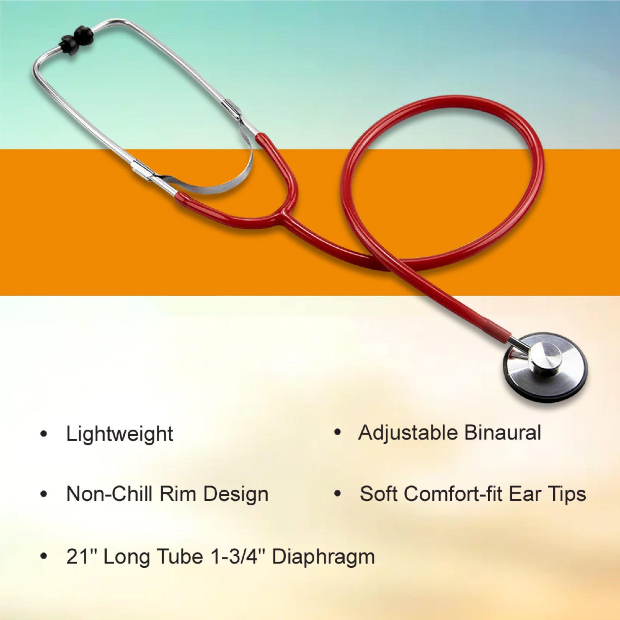 General Exam Stethoscope McKesson Red 1-Tube 21 Inch Tube Single Sided Chestpiece, Packaging Type- Each