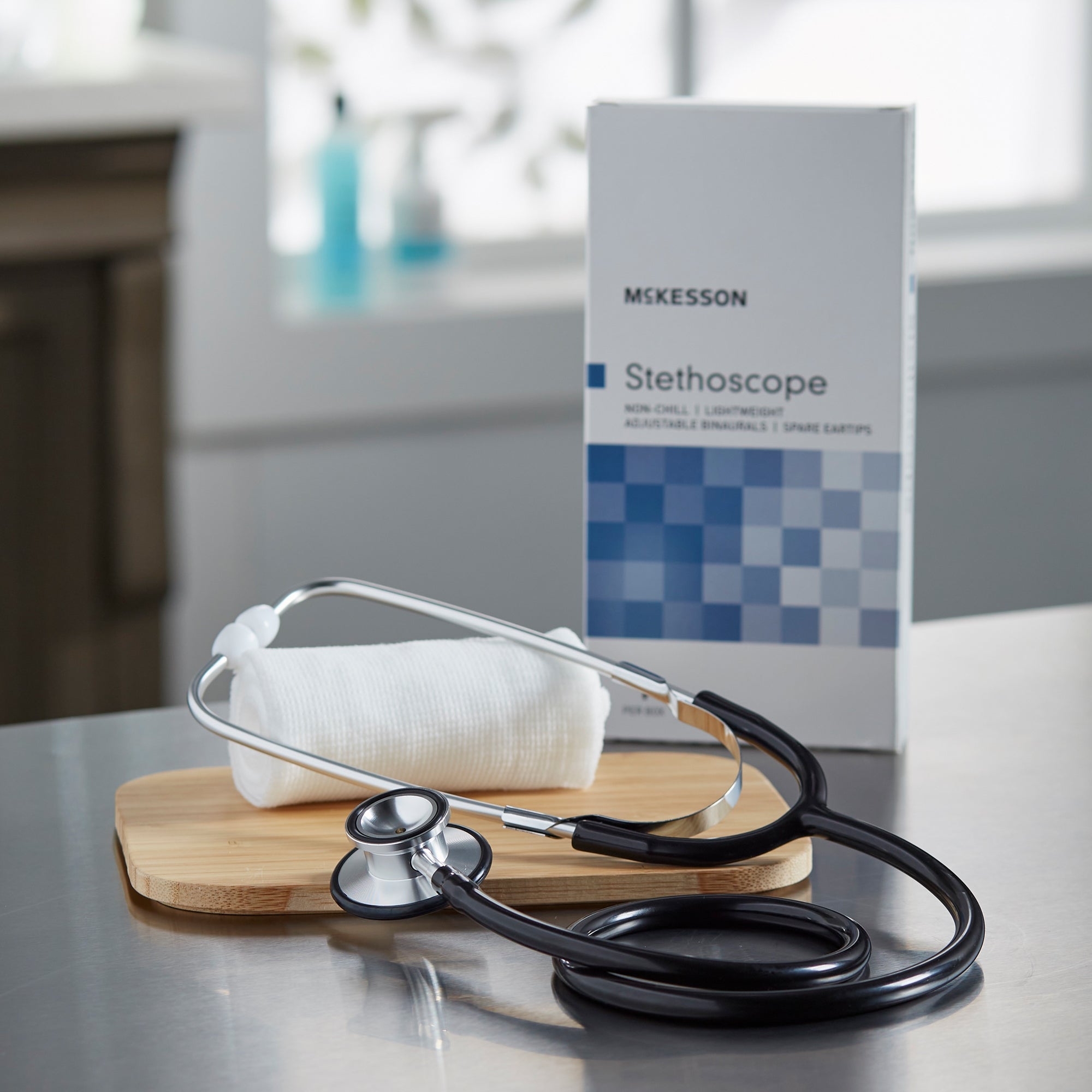 General Exam Stethoscope McKesson Black 1-Tube 22 Inch Tube Double Sided Chestpiece, Packaging Type- Each