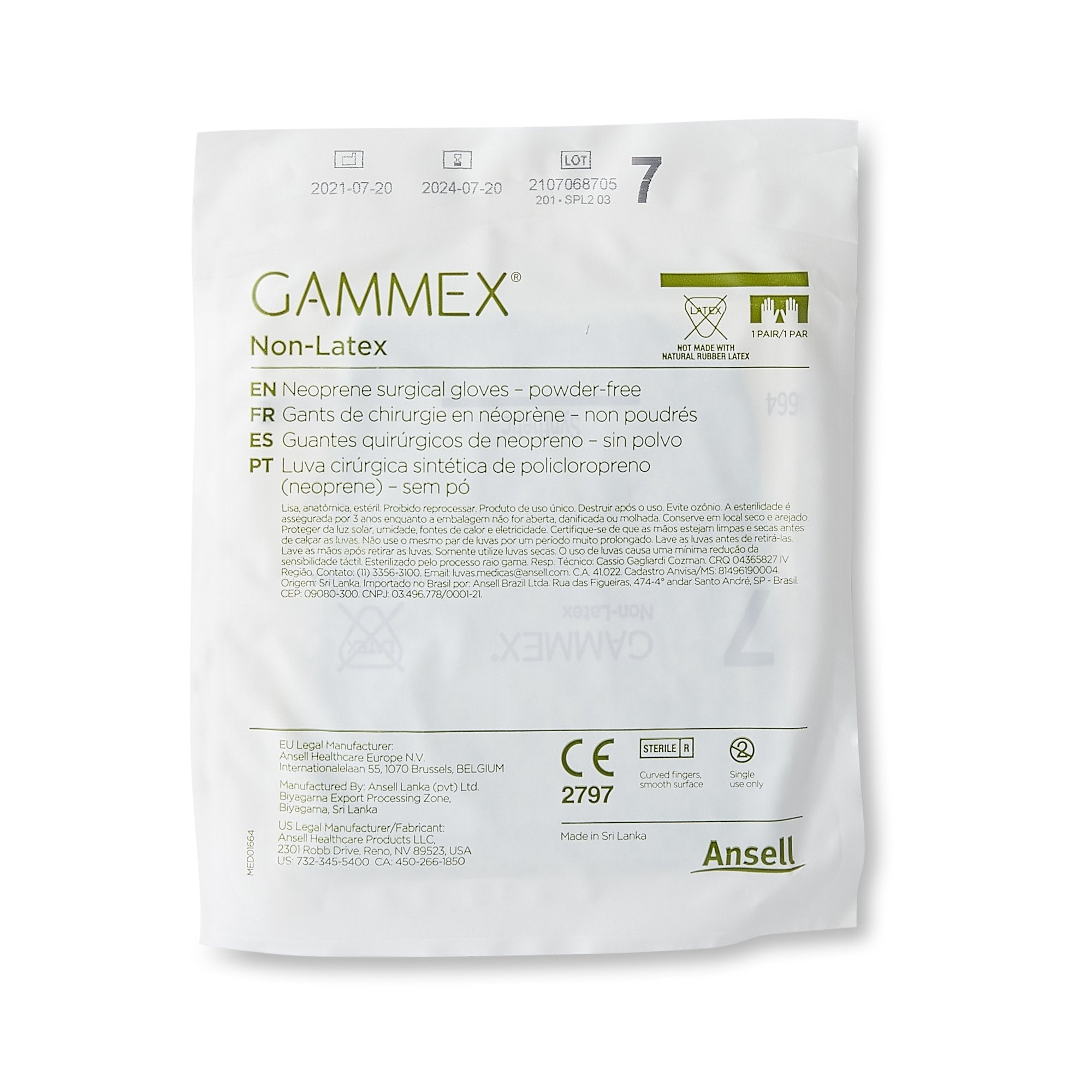 Surgical Glove GAMMEX Non-Latex Size 7 Sterile Polyisoprene Standard Cuff Length Micro-Textured Green Chemo Tested