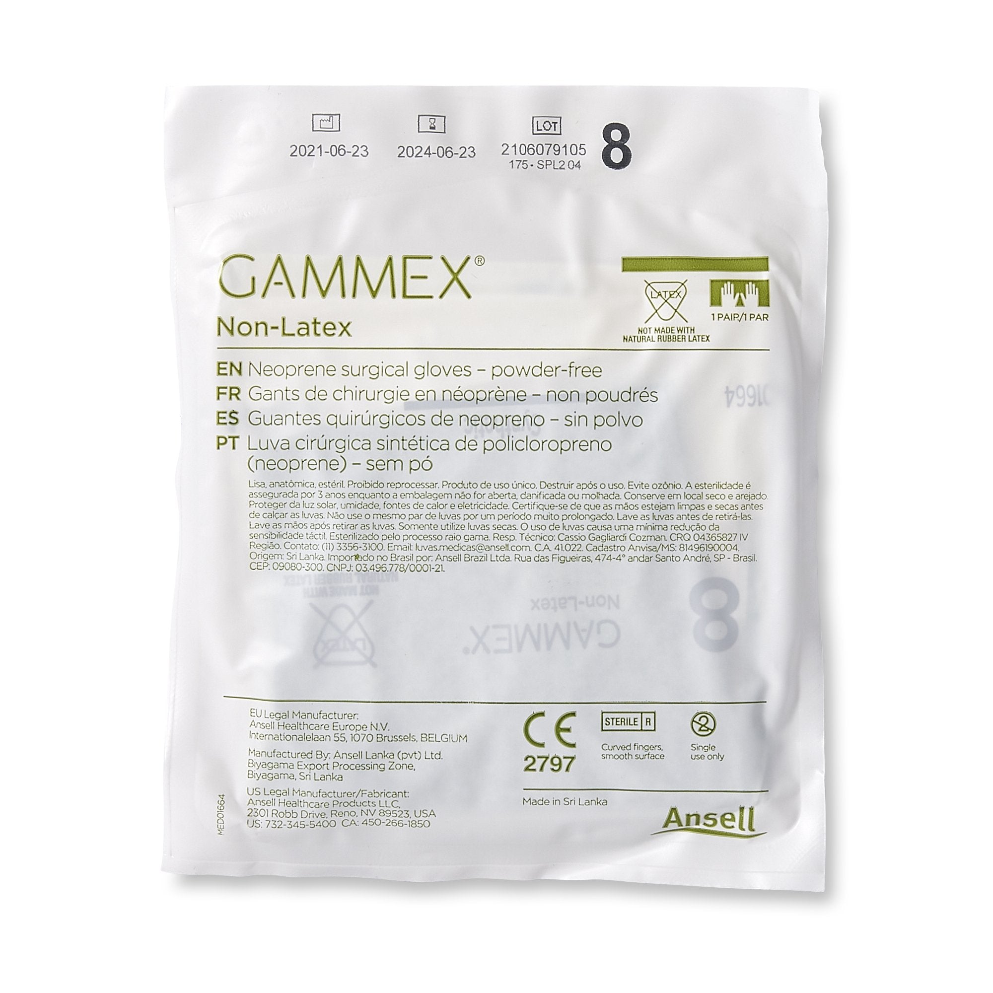 Surgical Glove GAMMEX Non-Latex Size 8 Sterile Polyisoprene Standard Cuff Length Micro-Textured Green Chemo Tested