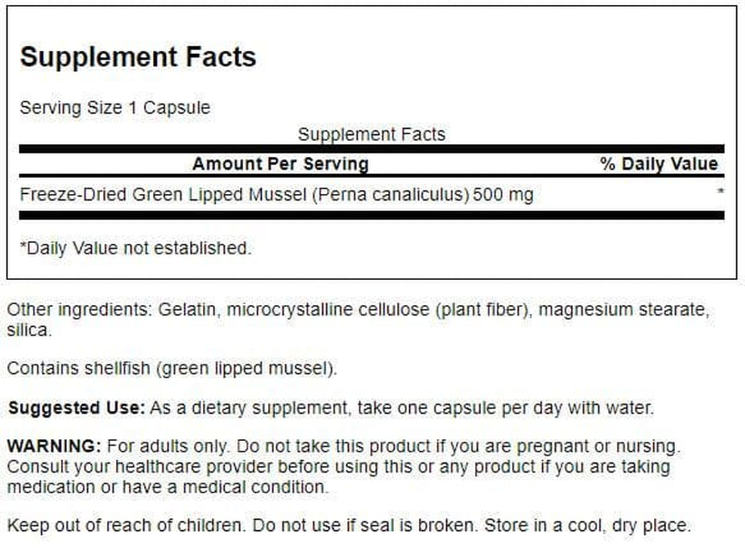 Green Lipped Mussel Capsules, 500 Mg, 60 Count