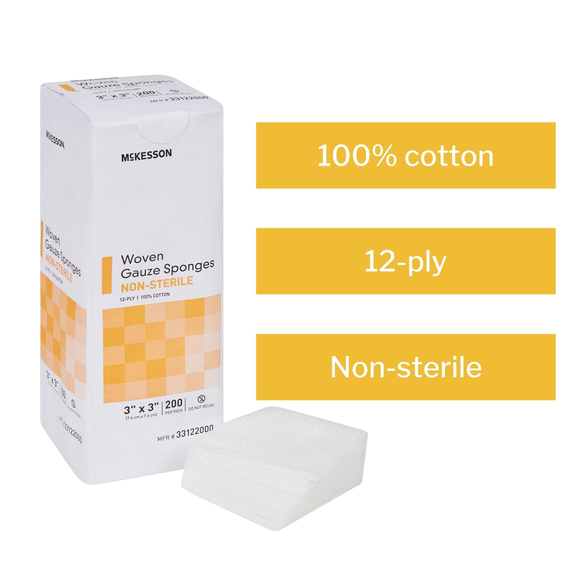 Gauze Sponge McKesson 3 X 3 Inch 12-Ply NonSterile 200 per Pack