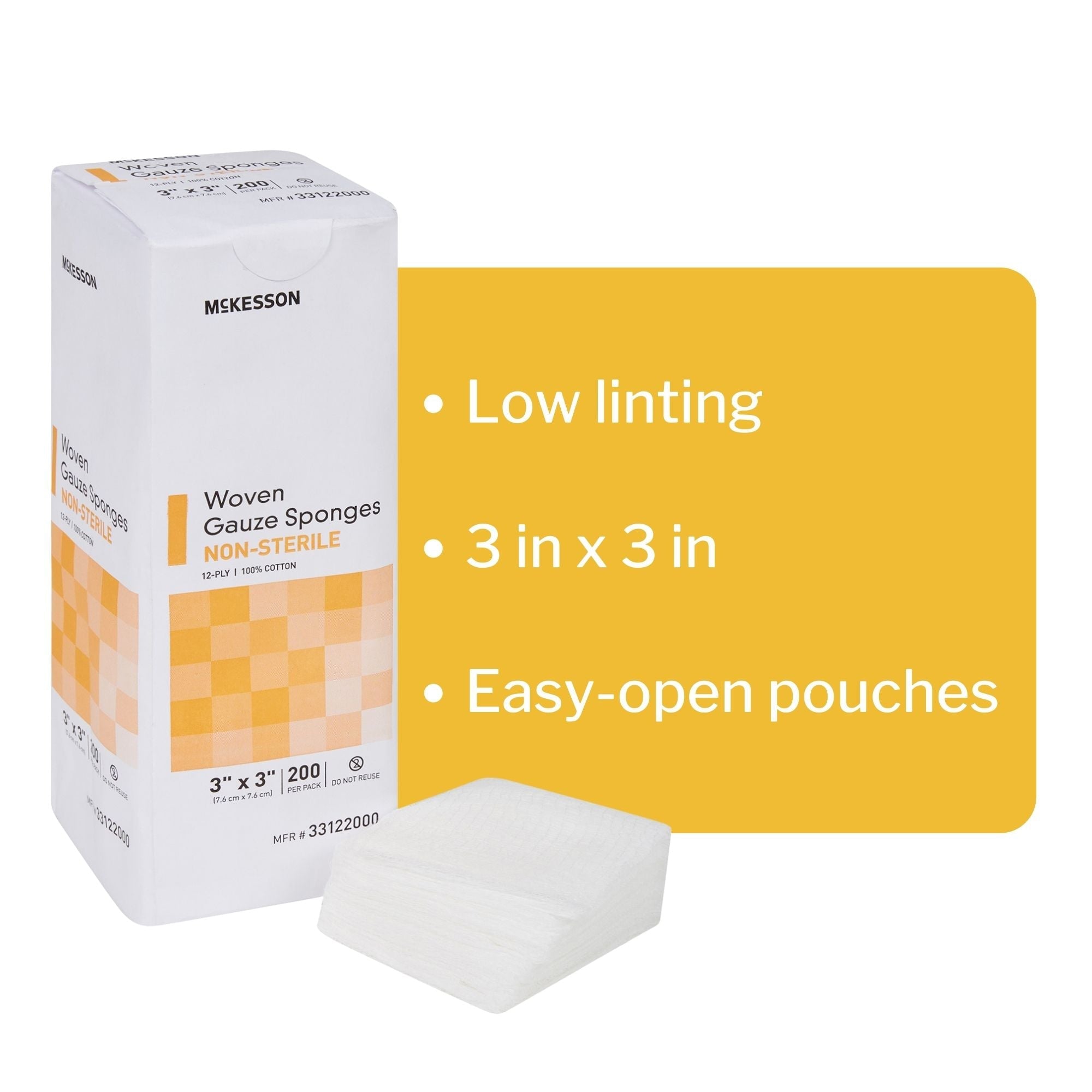 Gauze Sponge McKesson 3 X 3 Inch 12-Ply NonSterile 200 per Pack