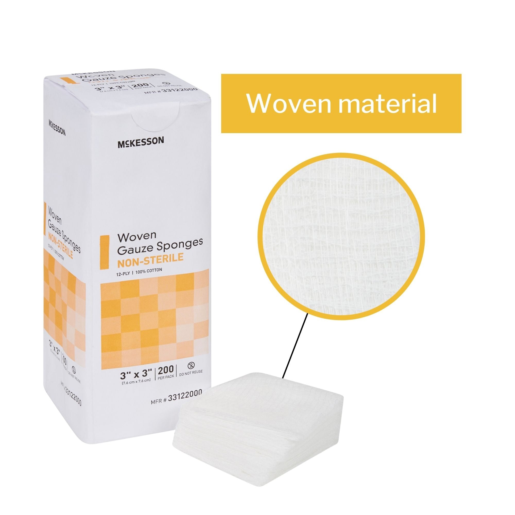 Gauze Sponge McKesson 3 X 3 Inch 12-Ply NonSterile 200 per Pack