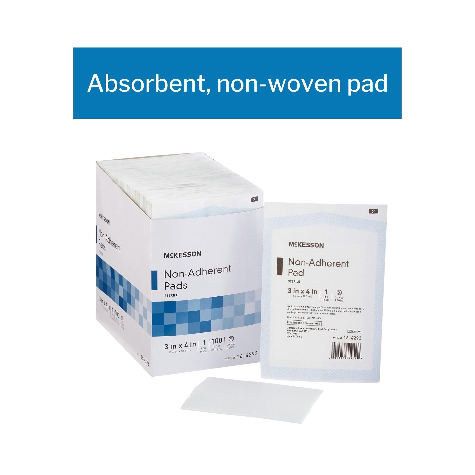 Non-Adherent Dressing McKesson 3 X 4 Inch Sterile 100 per Pack