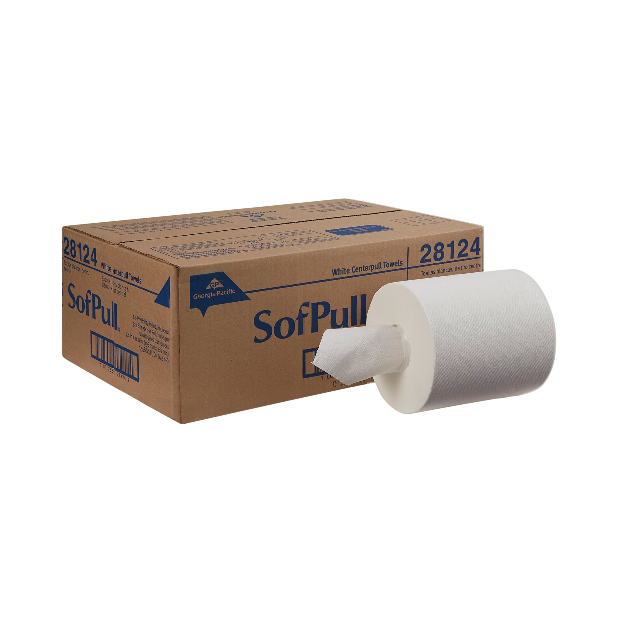 SofPull paper towel roll with a cardboard box 