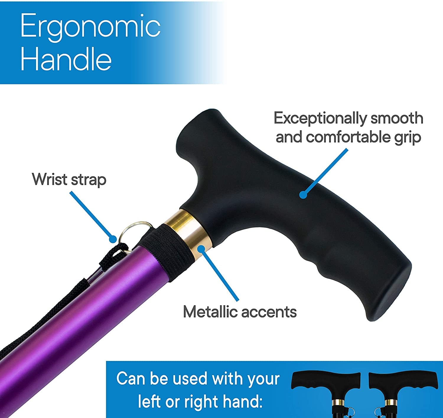 Walking Cane - Adjustable Walking Stick - Lightweight Aluminum Offset Cane with Ergonomic Handle and Wrist Strap - Ideal Daily Living Aid for Limited Mobility